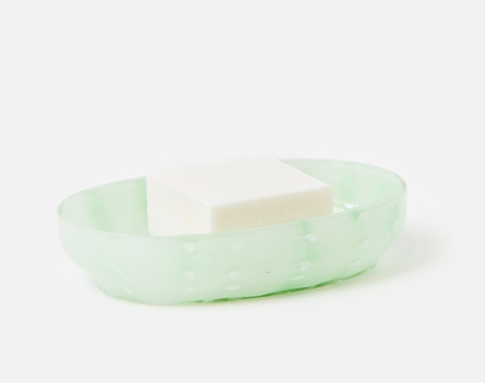 Green glass bathroom accessories