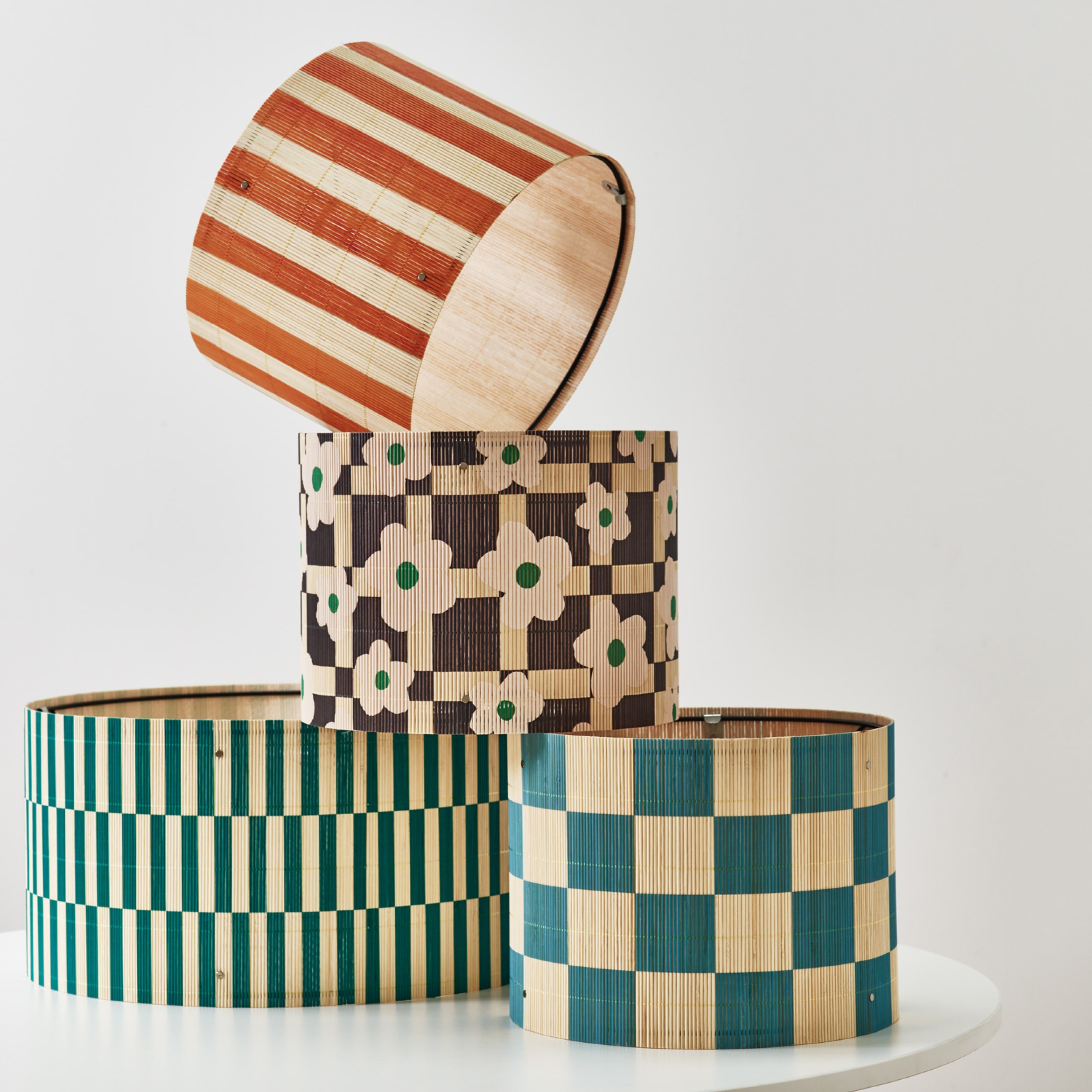 Group of bamboo drum lampshades  