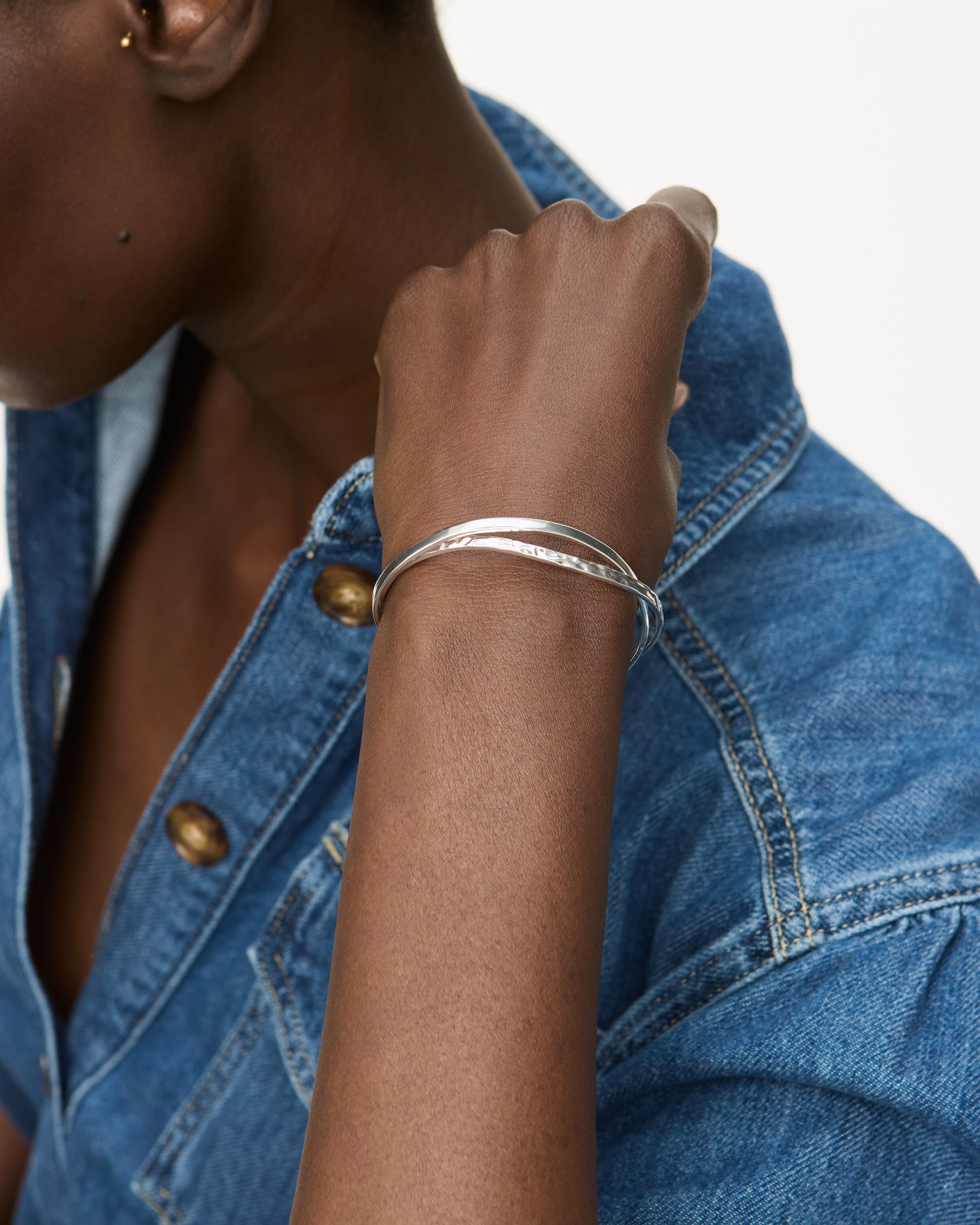 Vinita Twisted Silver Plated Cuff Bangle | Oliver Bonas