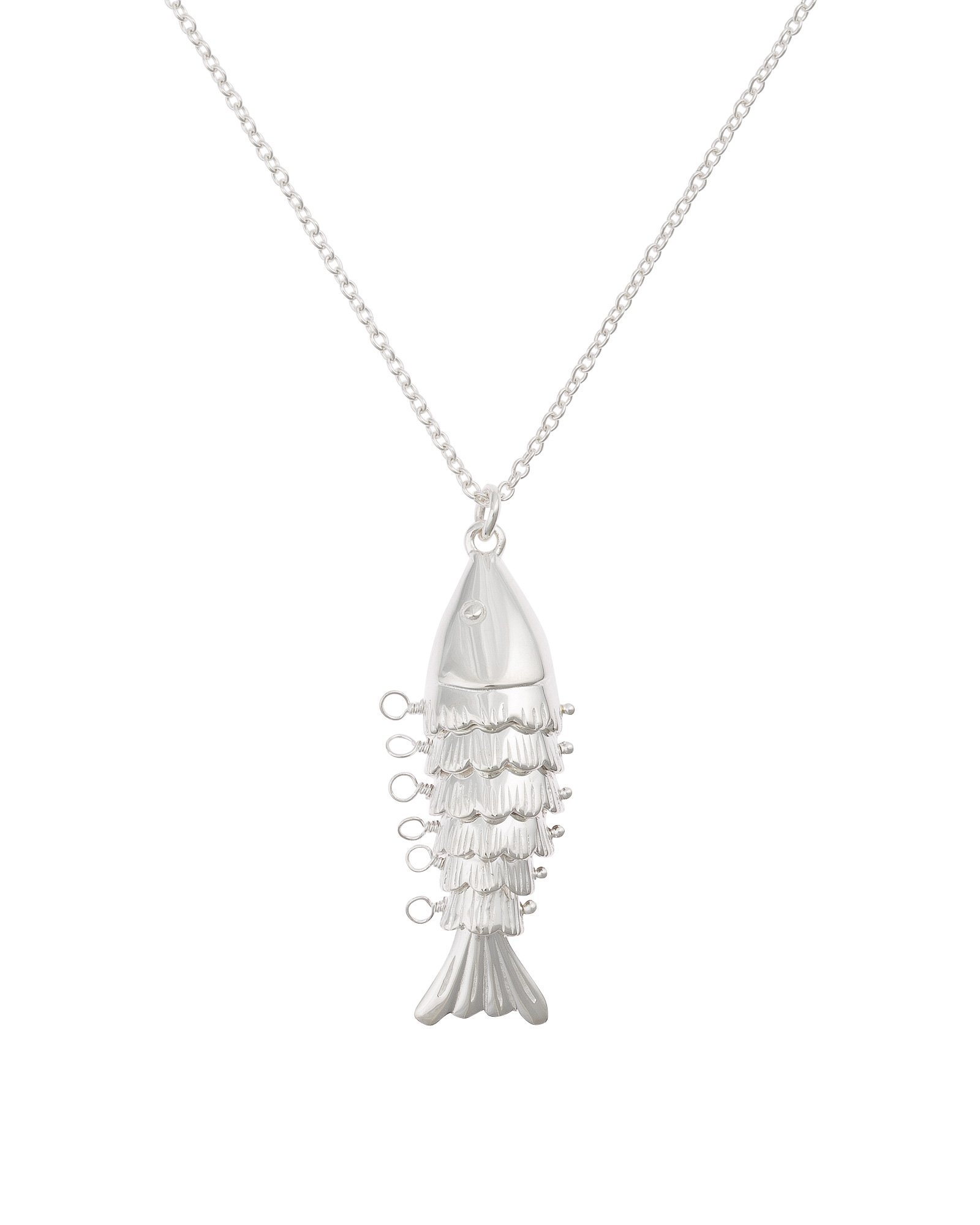 Lucky Fish Articulated Silver Pendant Necklace Oliver Bonas