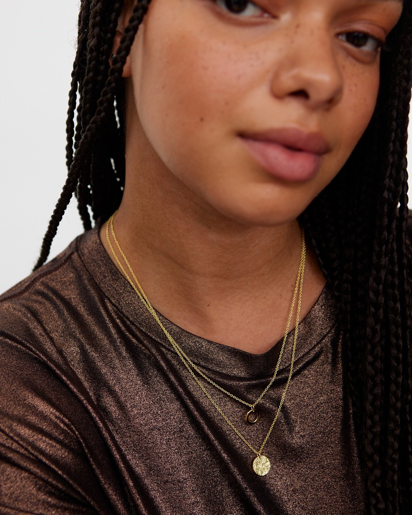 Anatola Textured Disc Gold Plated Layered Necklace Oliver Bonas IE