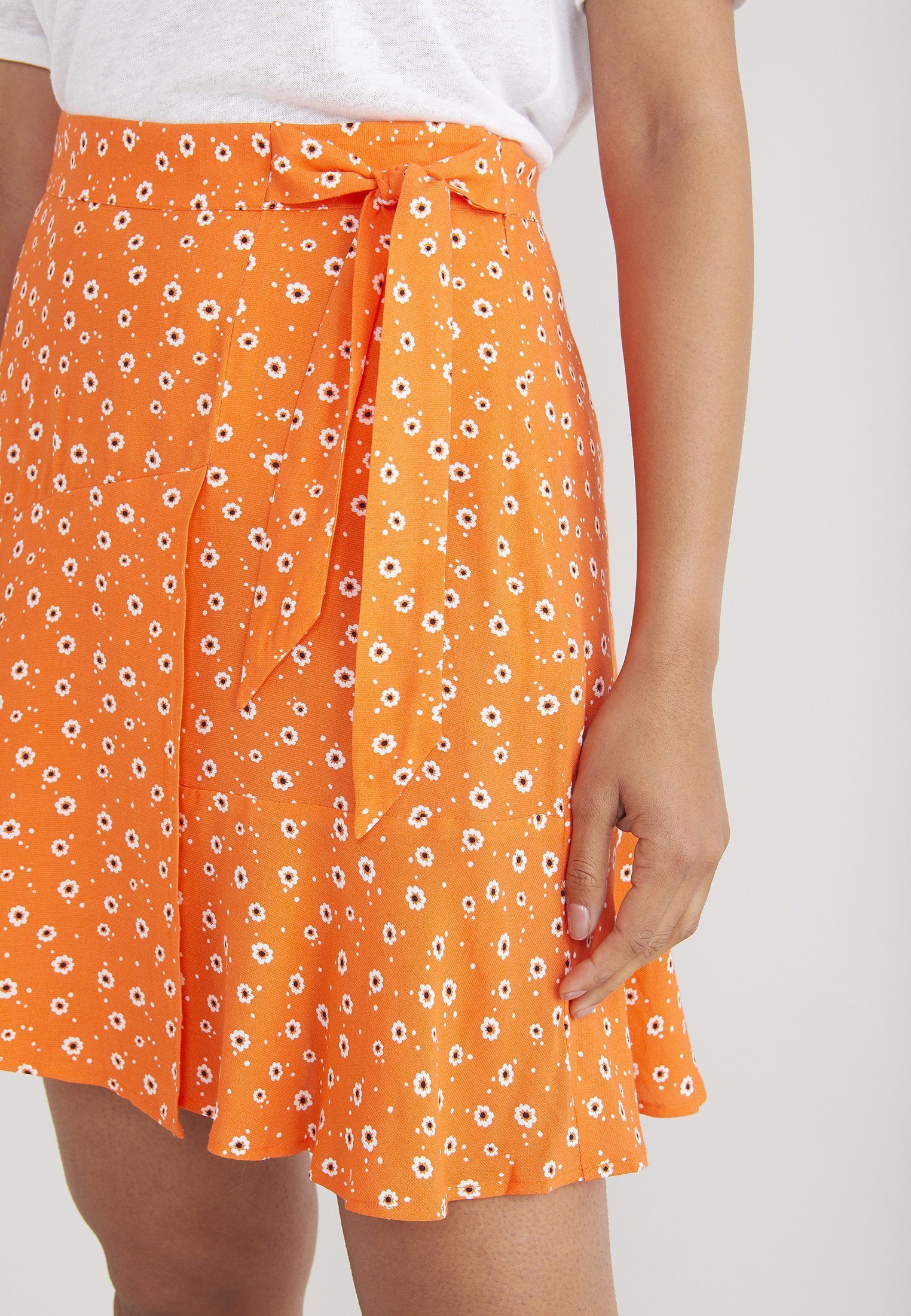 Ditsy Orange Tie Front Mini Skirt Oliver Bonas