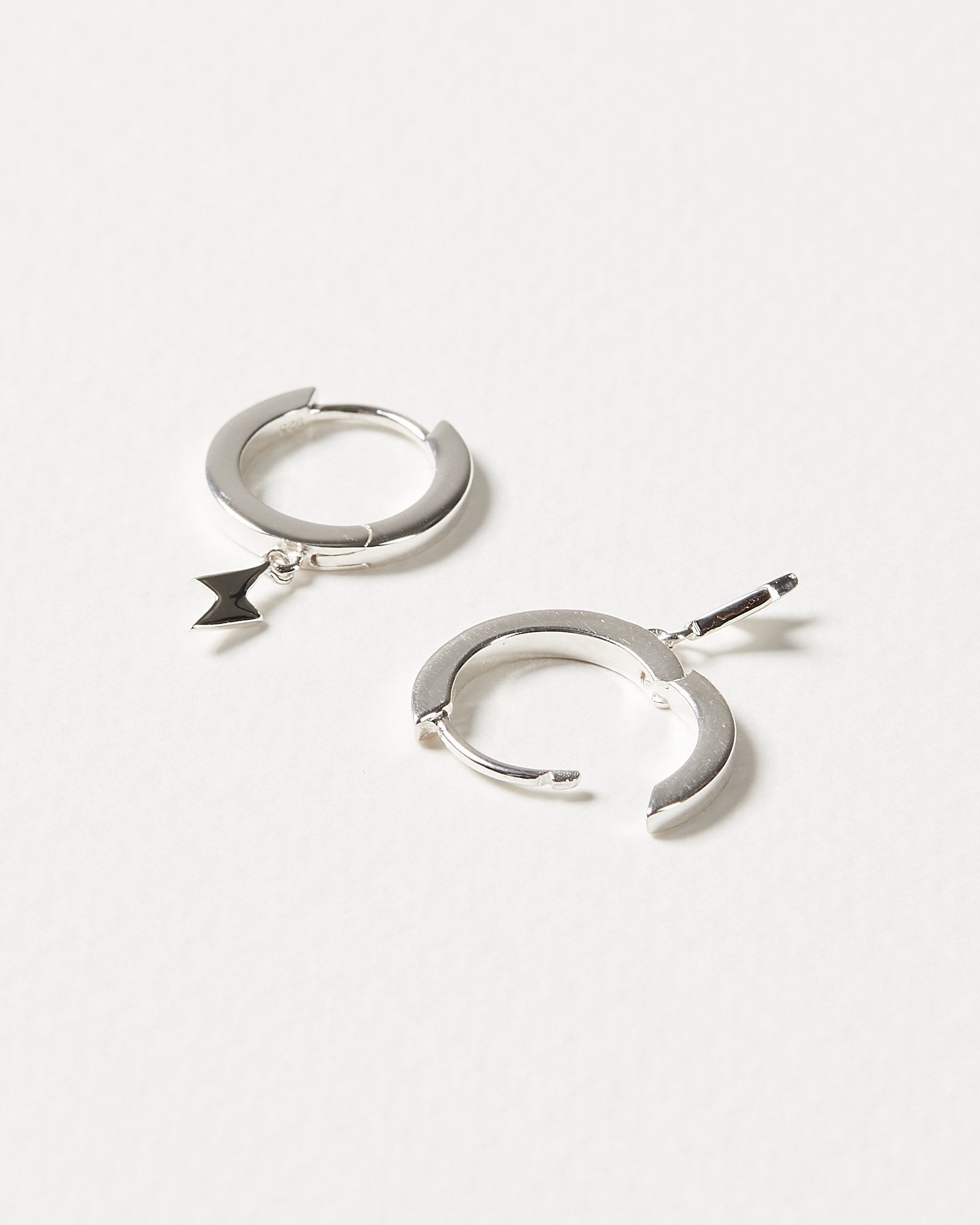 Lightning Bolt Charm Silver Hoop Earrings Oliver Bonas