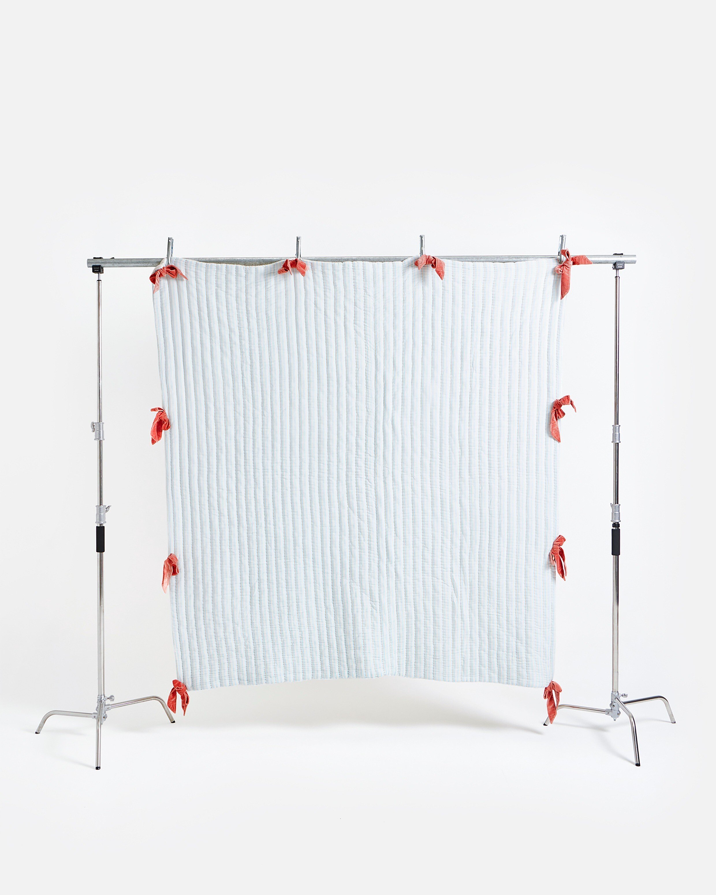 Blue Stripe & Bows Reversible Quilted Bedspread