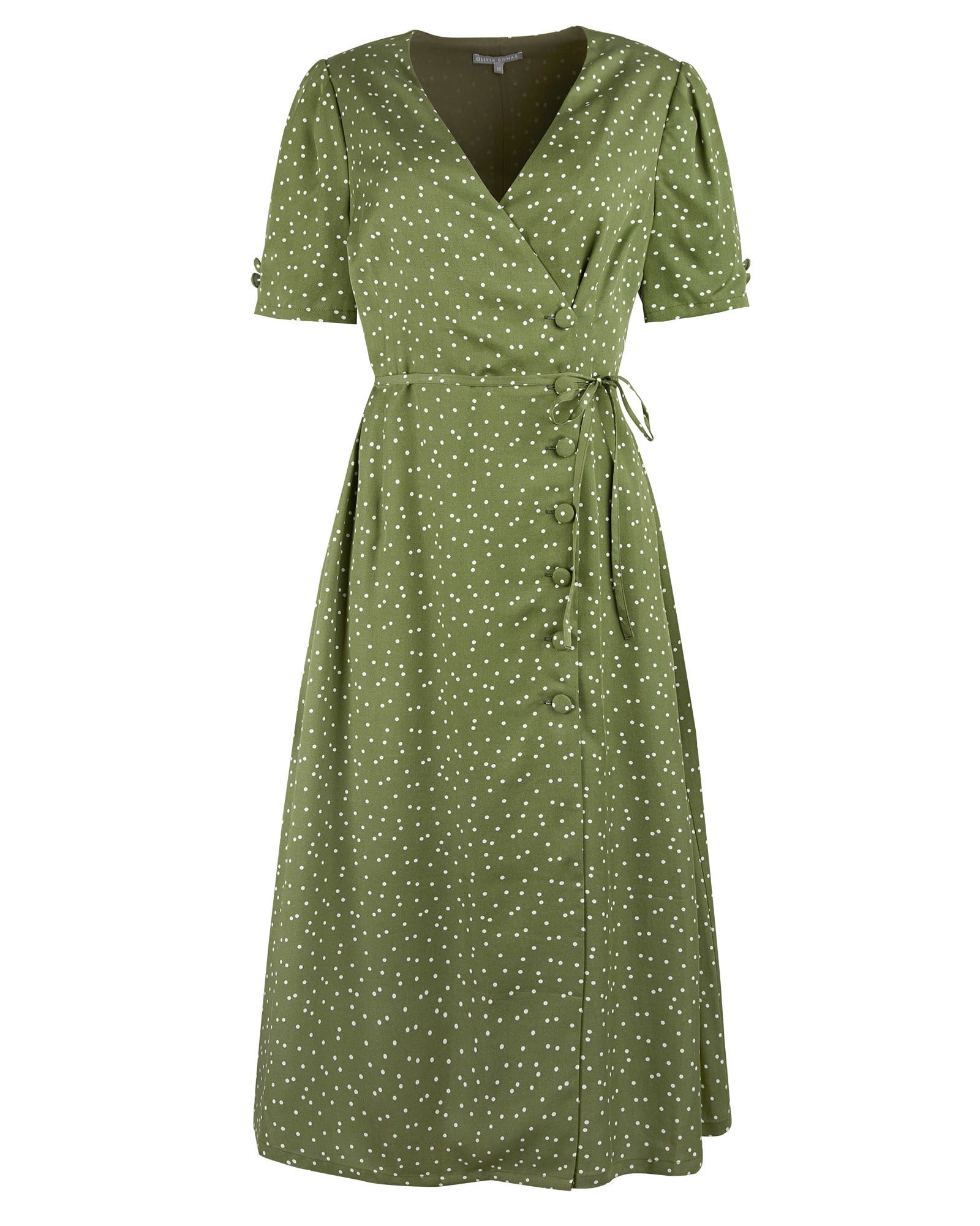 Polka Dot Green Midi Wrap Dress | Oliver Bonas