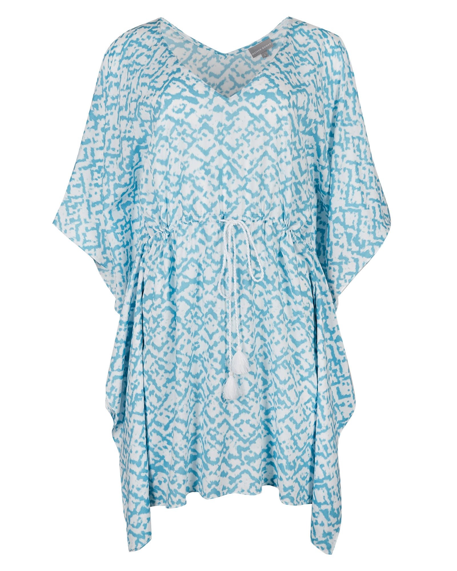 Geometric Print Blue Kaftan Mini Dress | Oliver Bonas Geometric Print Blue Kaftan Mini Dress | Oliver Bonas