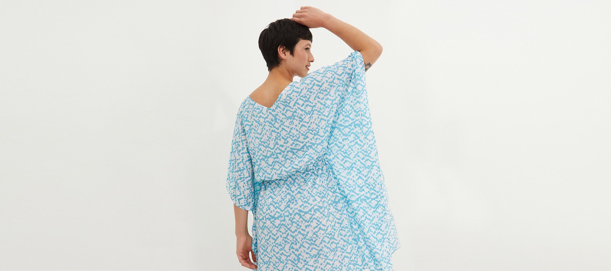Geometric Print Blue Kaftan Mini Dress | Oliver Bonas Geometric Print Blue Kaftan Mini Dress | Oliver Bonas