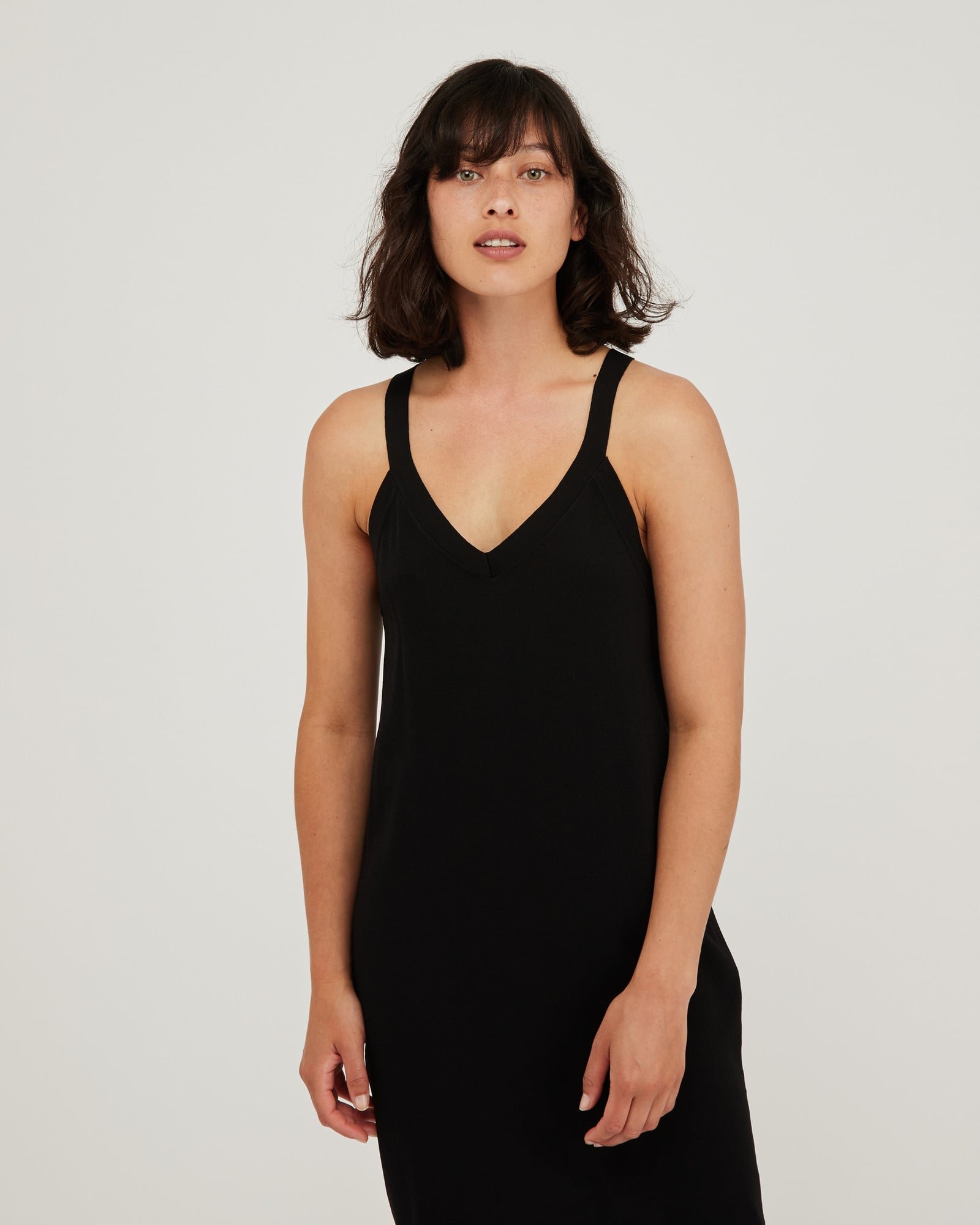 Gathered Back Strappy Black Knitted Mini Dress