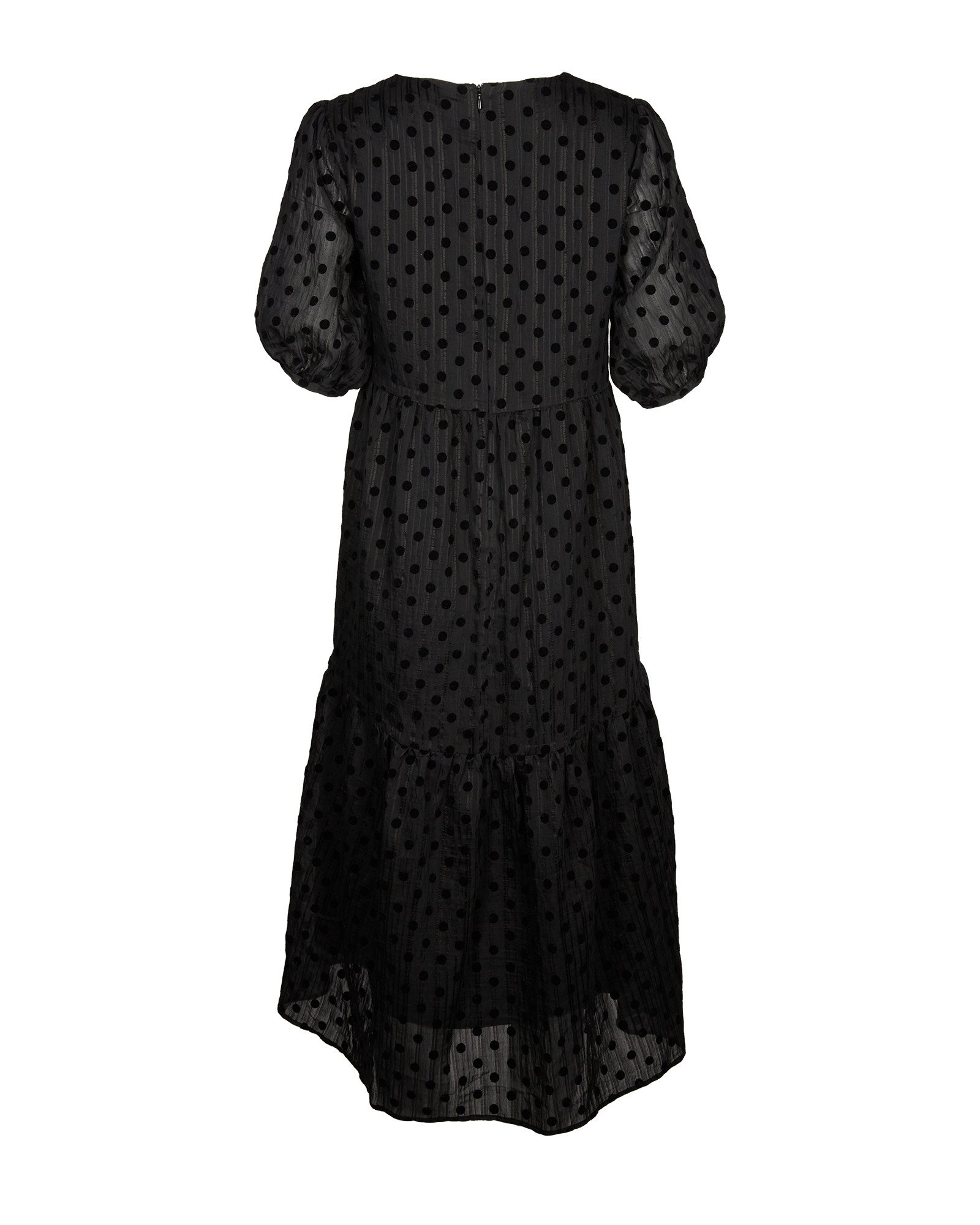 Textured Polka Dot Black Tiered Midi Dress | Oliver Bonas Tiered