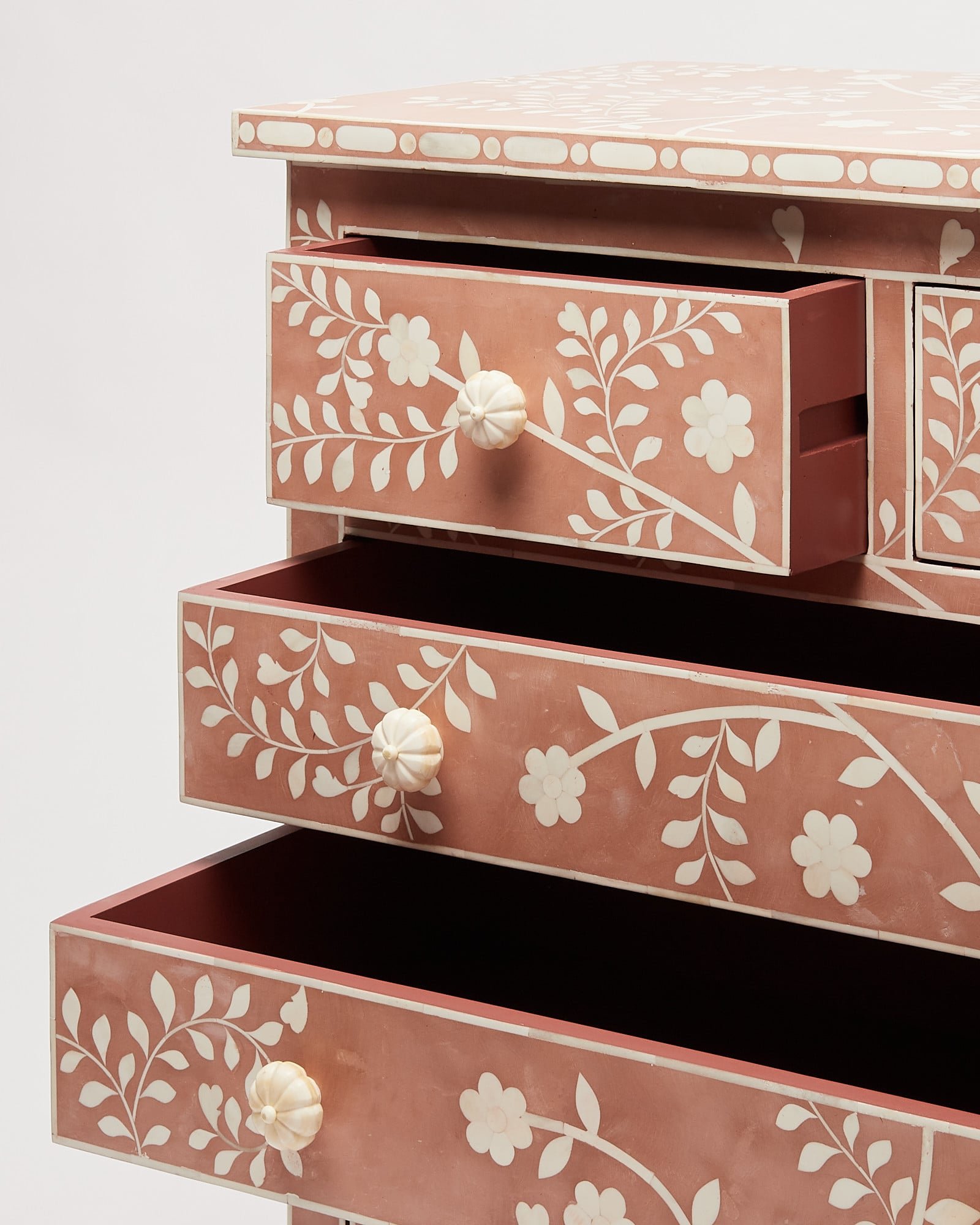 Lohko Rose Pink Floral Inlay Chest of Drawers | Oliver Bonas