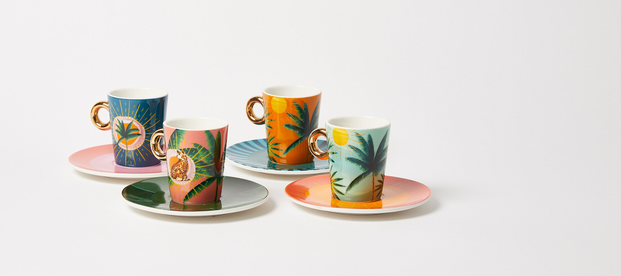 Set Of 4 Cappuccino Cups With Saucers & Metal Stand - Espresso Coffee Cup Set For Home