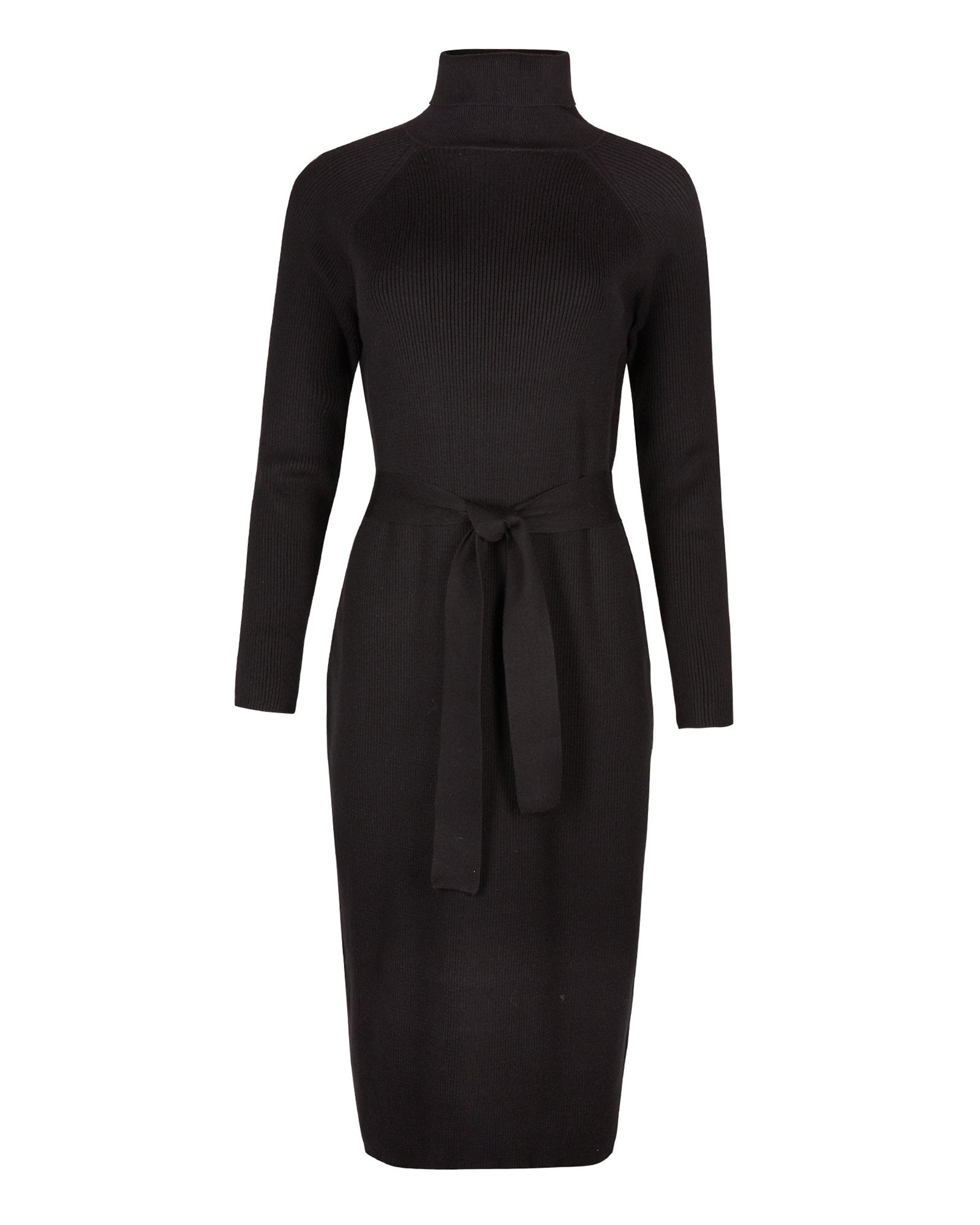 Belted Black Knitted Midi Jumper Dress | Oliver Bonas