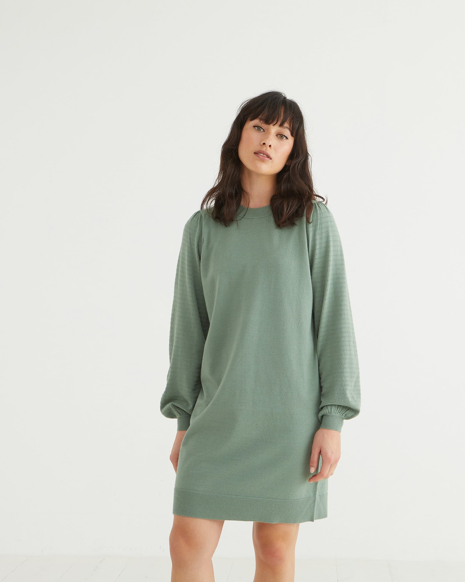 Sleeve Stitch Sage Green Knitted Jumper Dress | Oliver Bonas