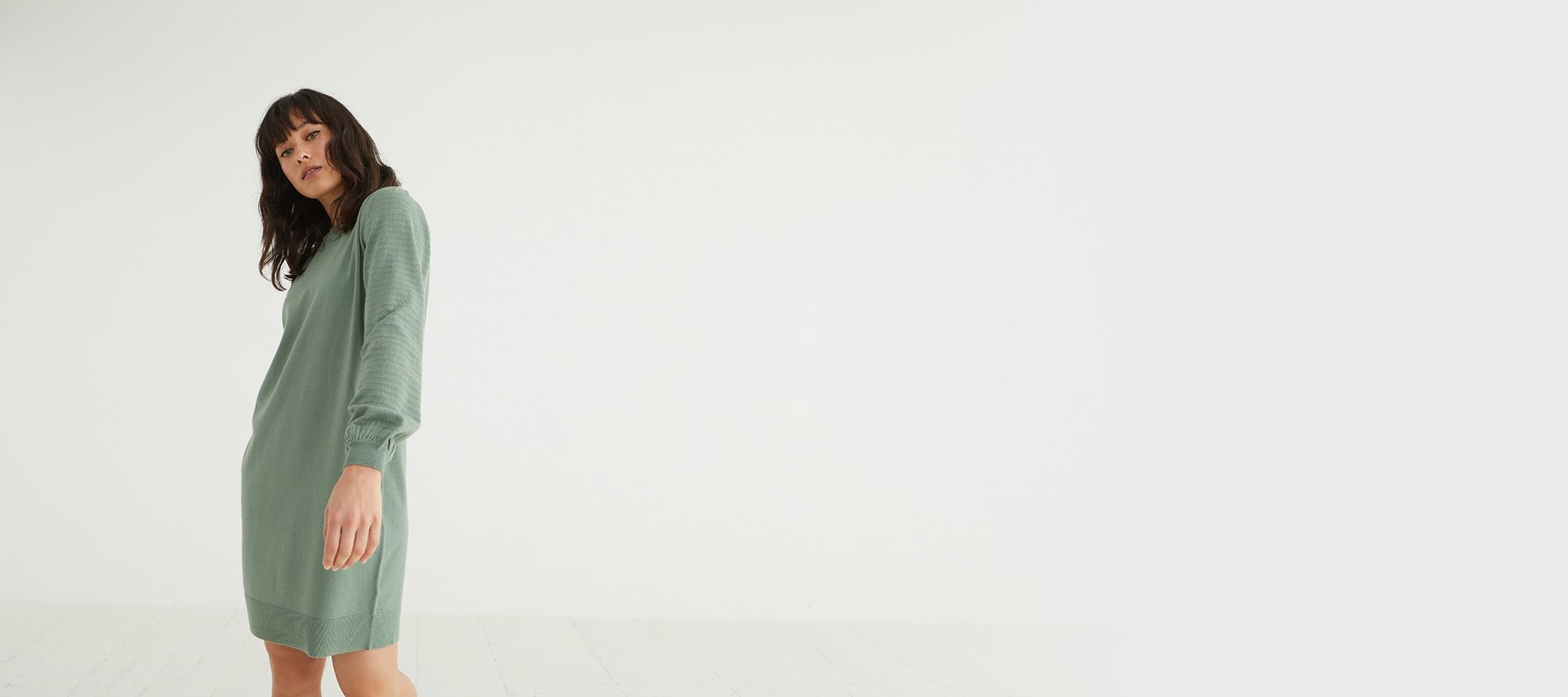 Sleeve Stitch Sage Green Knitted Jumper Dress | Oliver Bonas