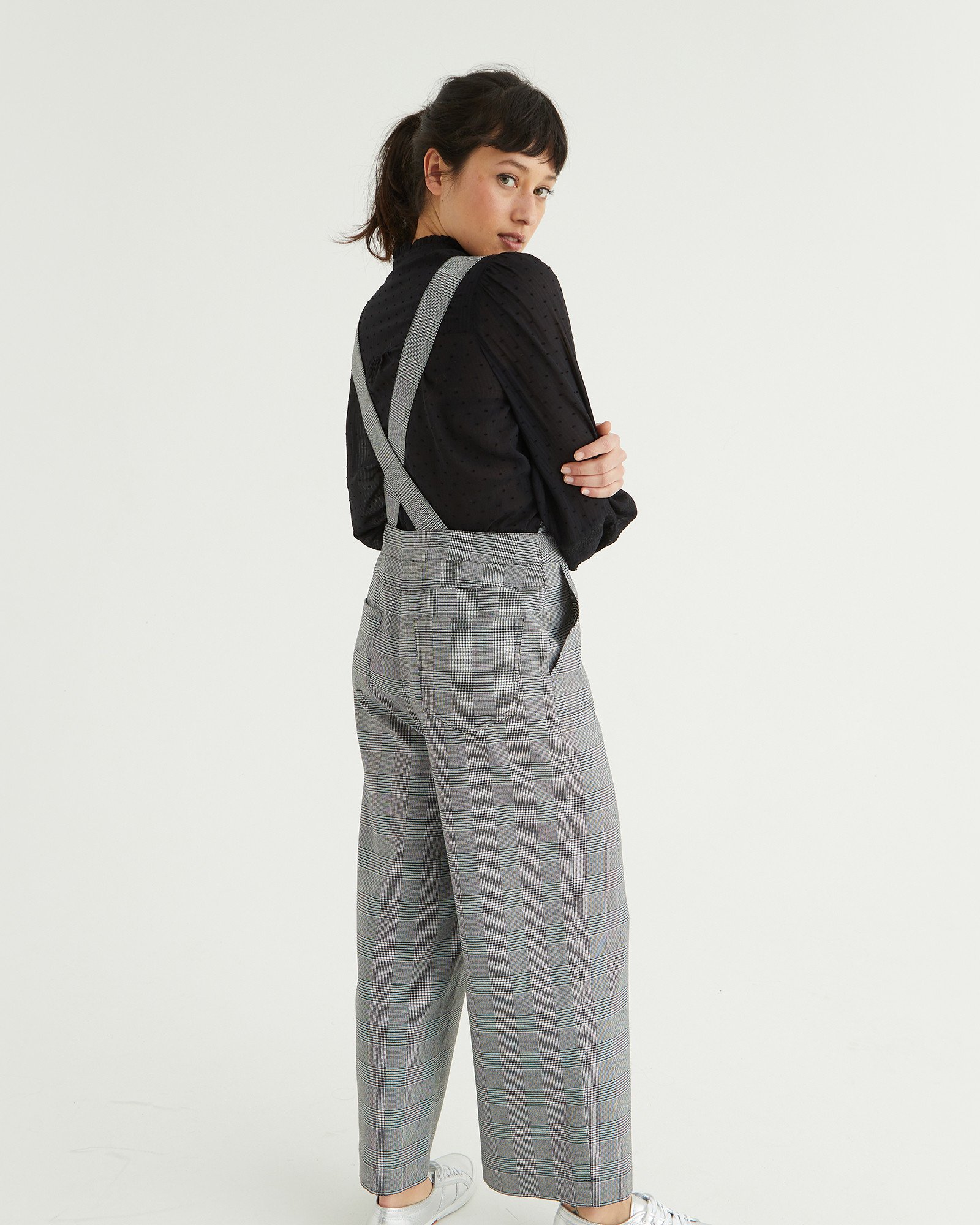 Checked Black Dungaree Jumpsuit Oliver Bonas - Main Image