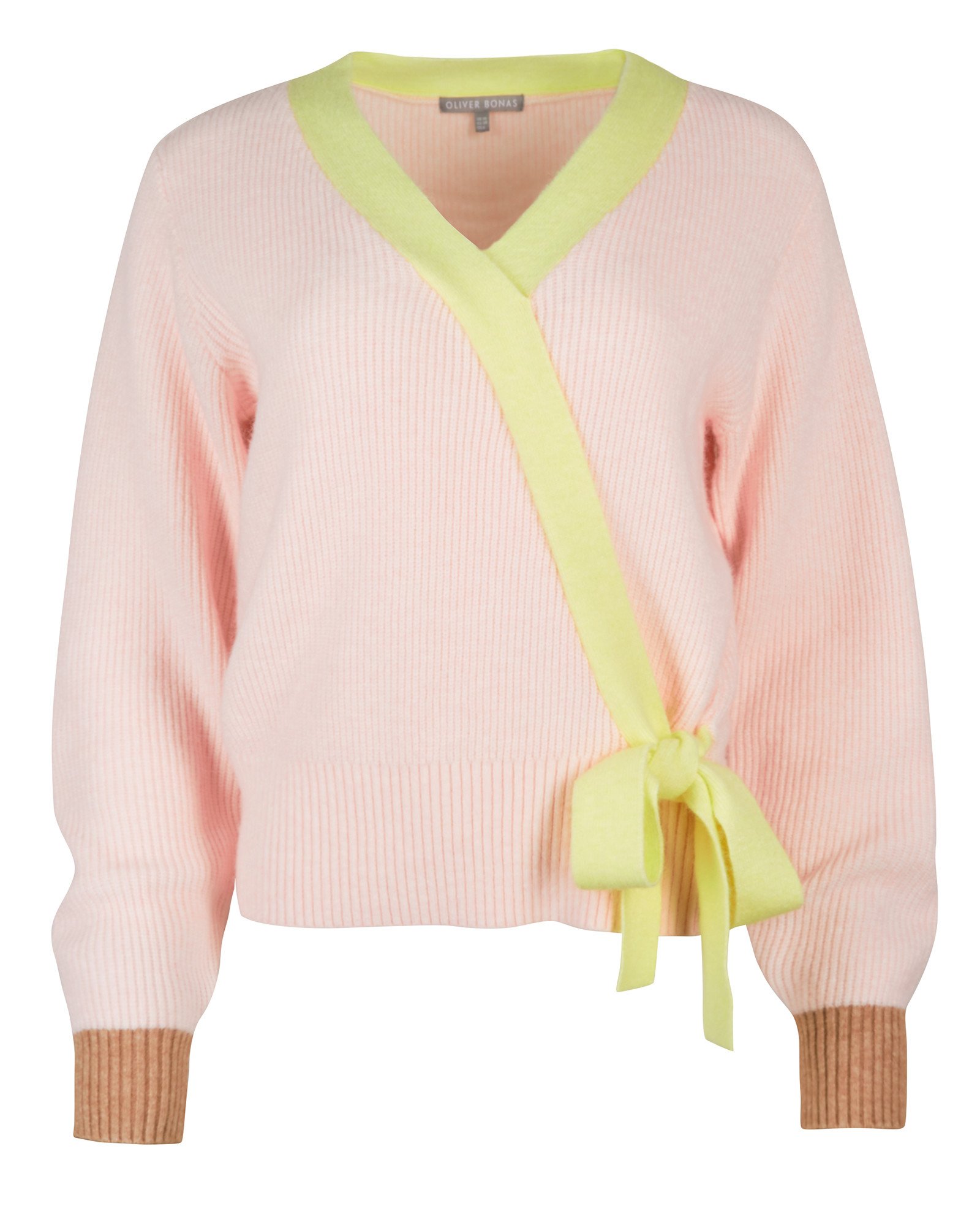 Colour Block Pink Wrap Knitted Jumper Oliver Bonas