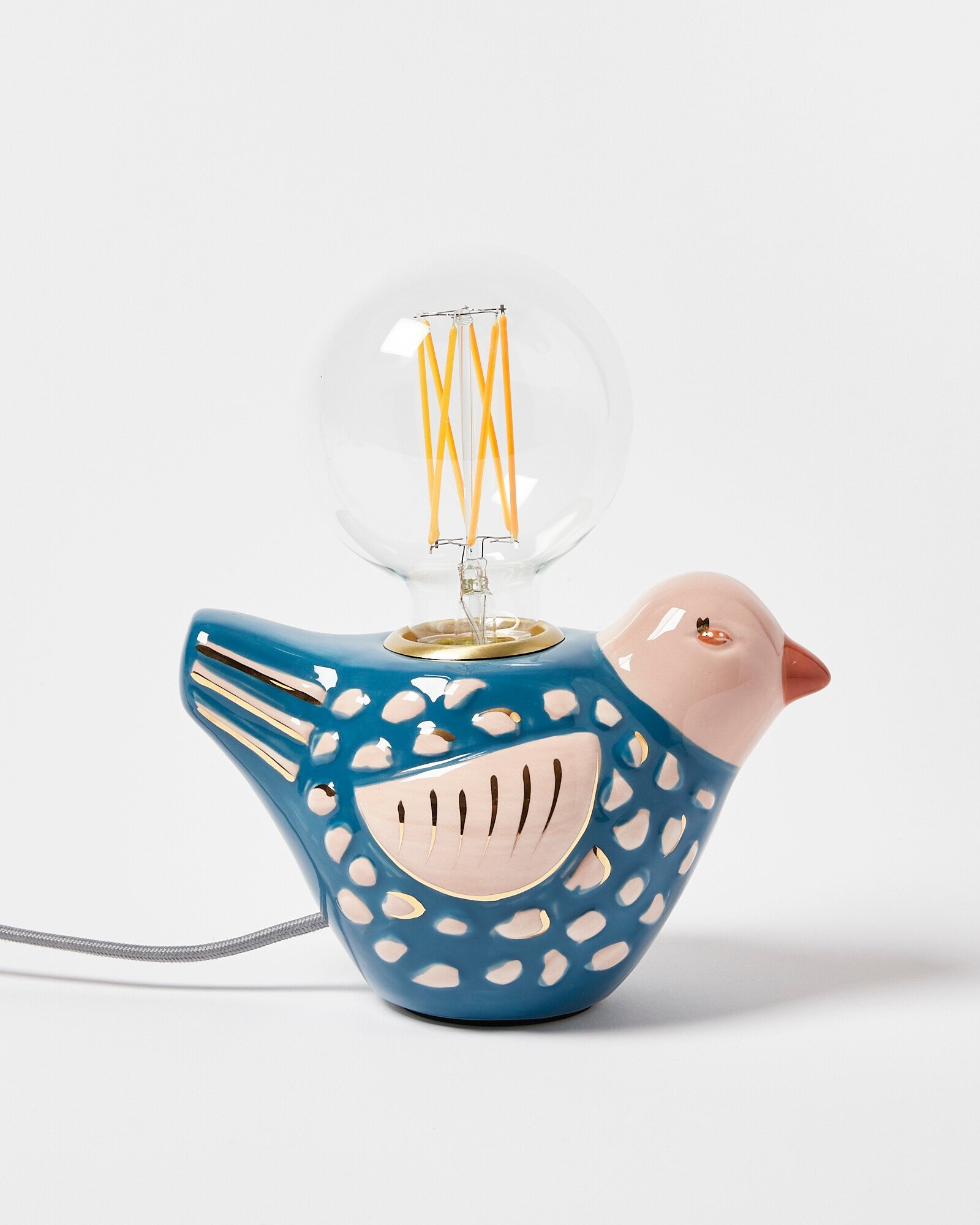 Ovie Bird Blue Ceramic Desk Table Lamp Base Oliver Bonas