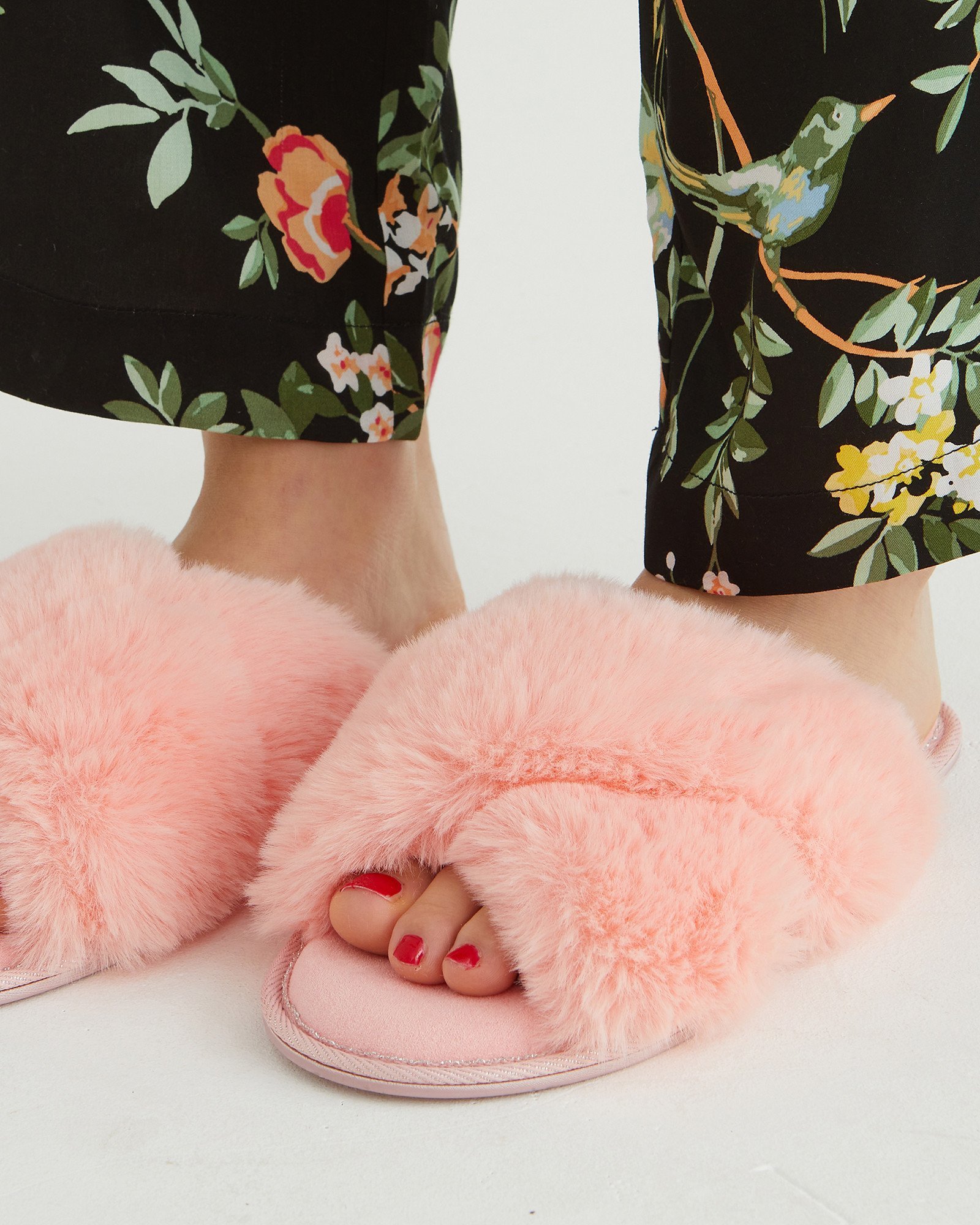 Faux Fur Pink Crossover Slippers Oliver Bonas IE