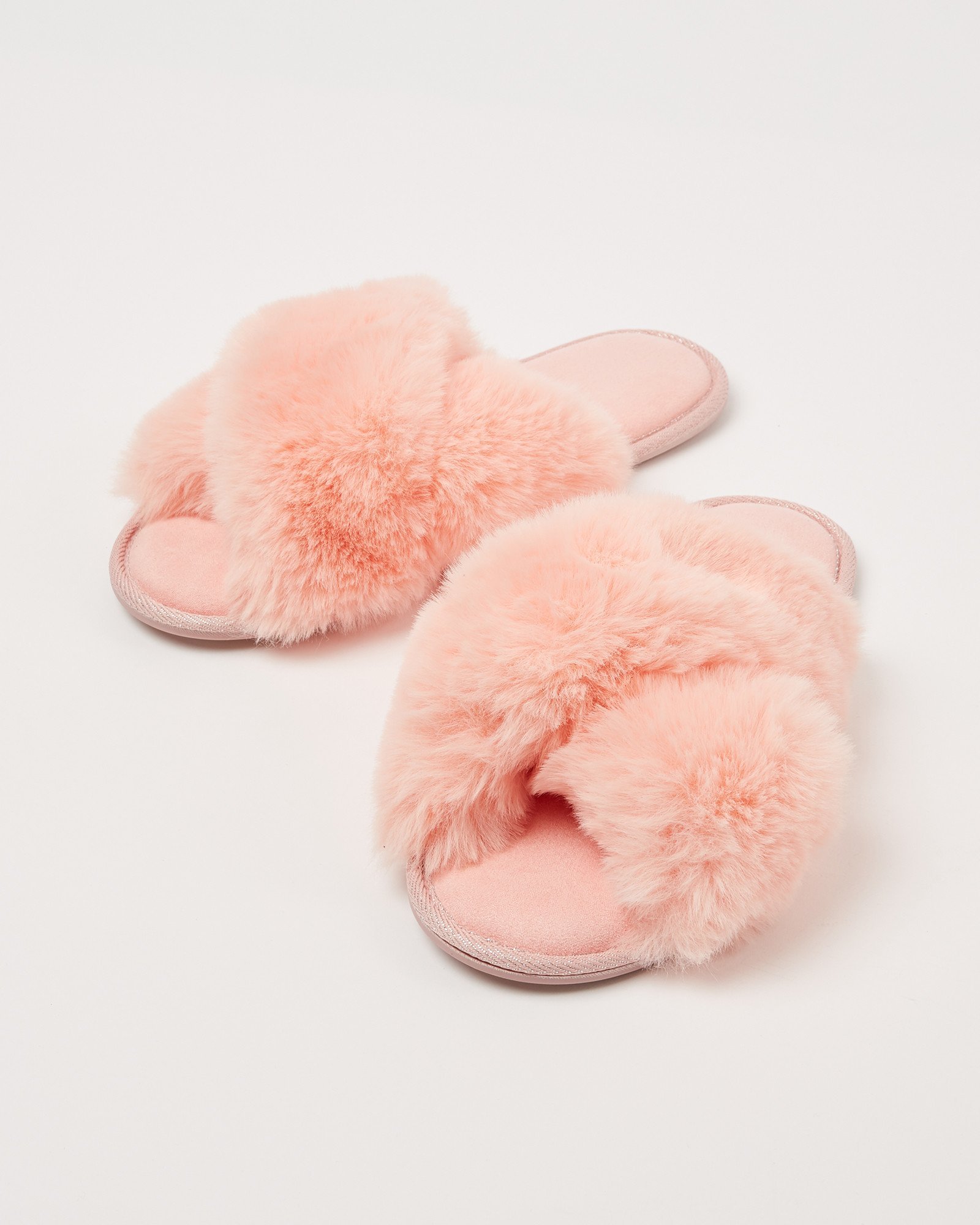 Faux Fur Pink Crossover Slippers Oliver Bonas