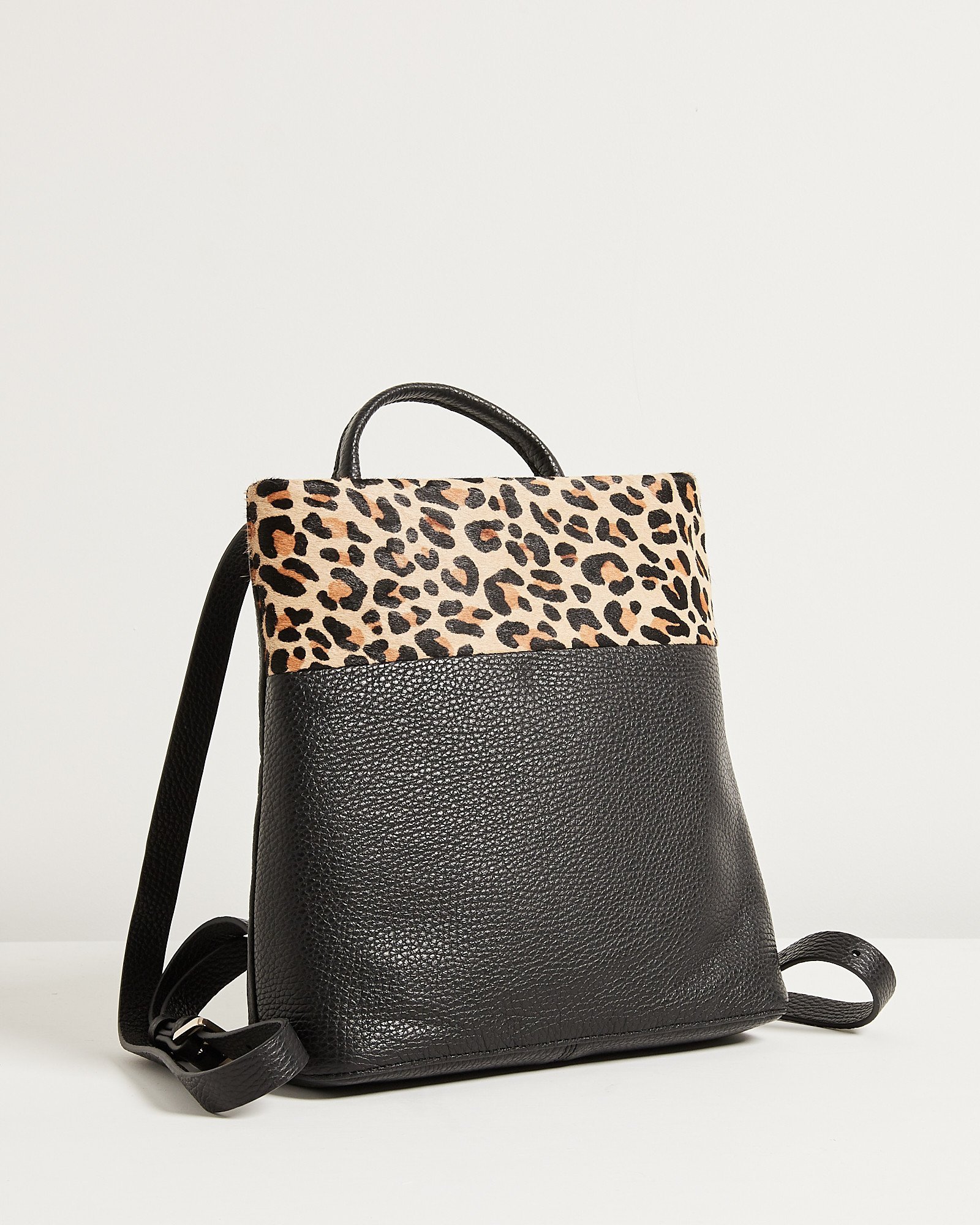 Textured Animal Print Black Leather Backpack Oliver Bonas
