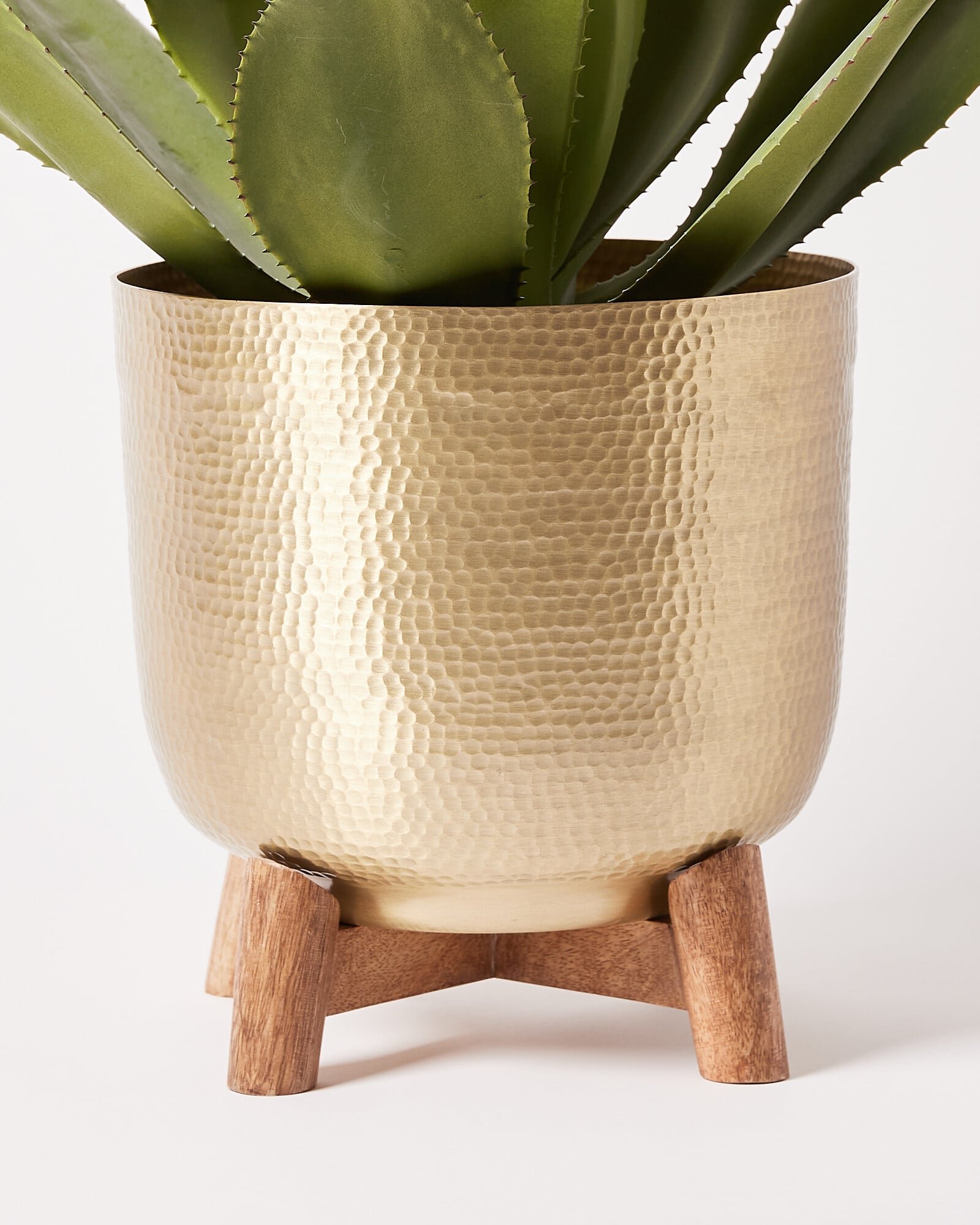 Gold Metal & Mango Wood Plant Pot Large | Oliver Bonas