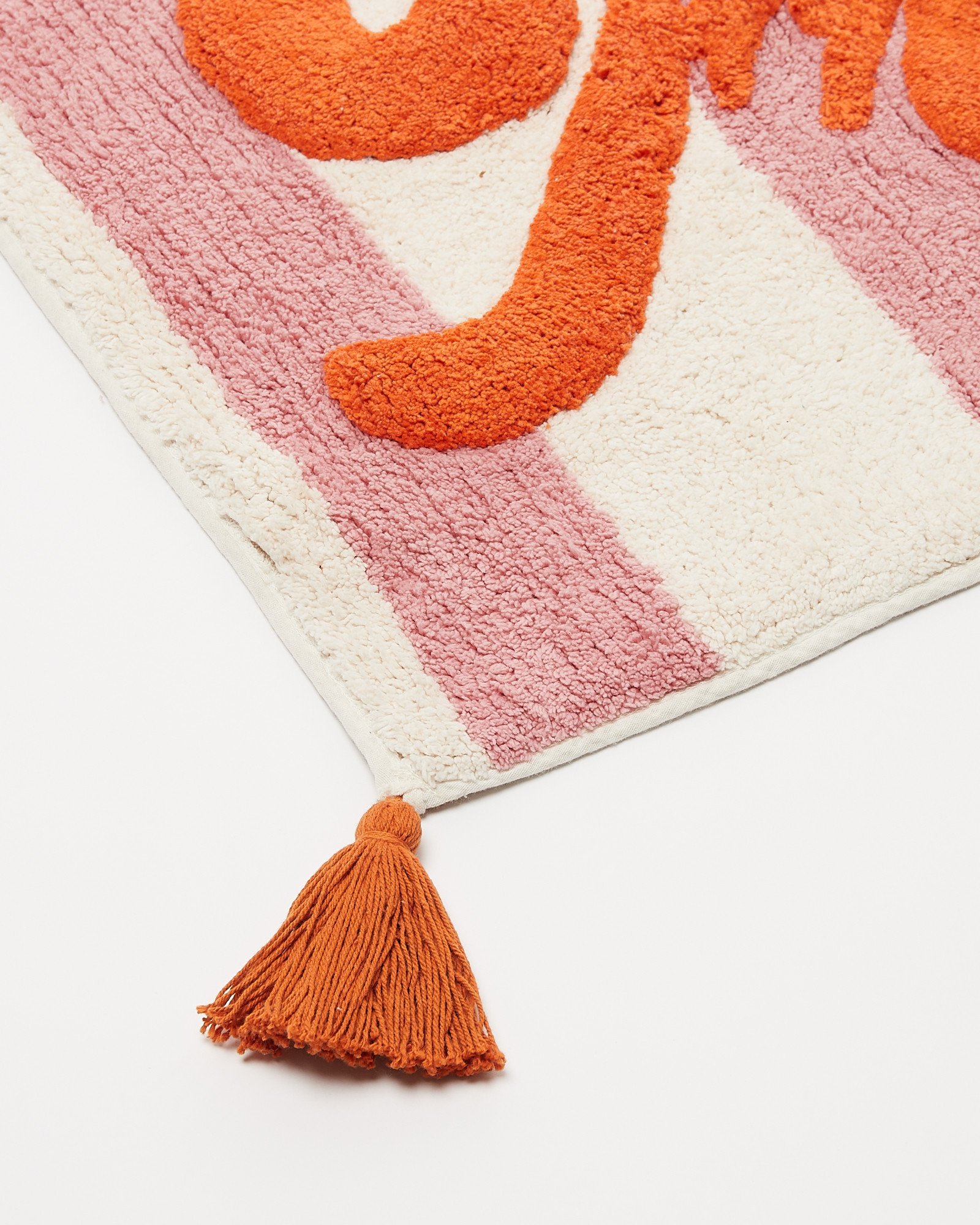 Fresh Pink Stripe Tassel Bath Mat Oliver Bonas