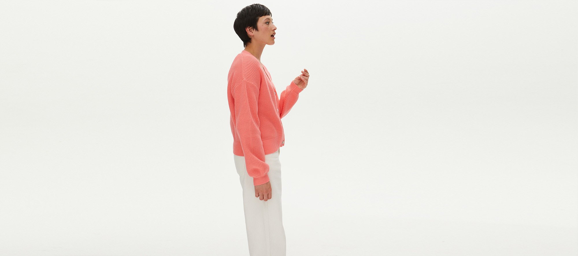 Fisherman Rib Coral Pink Knitted Cardigan | Oliver Bonas