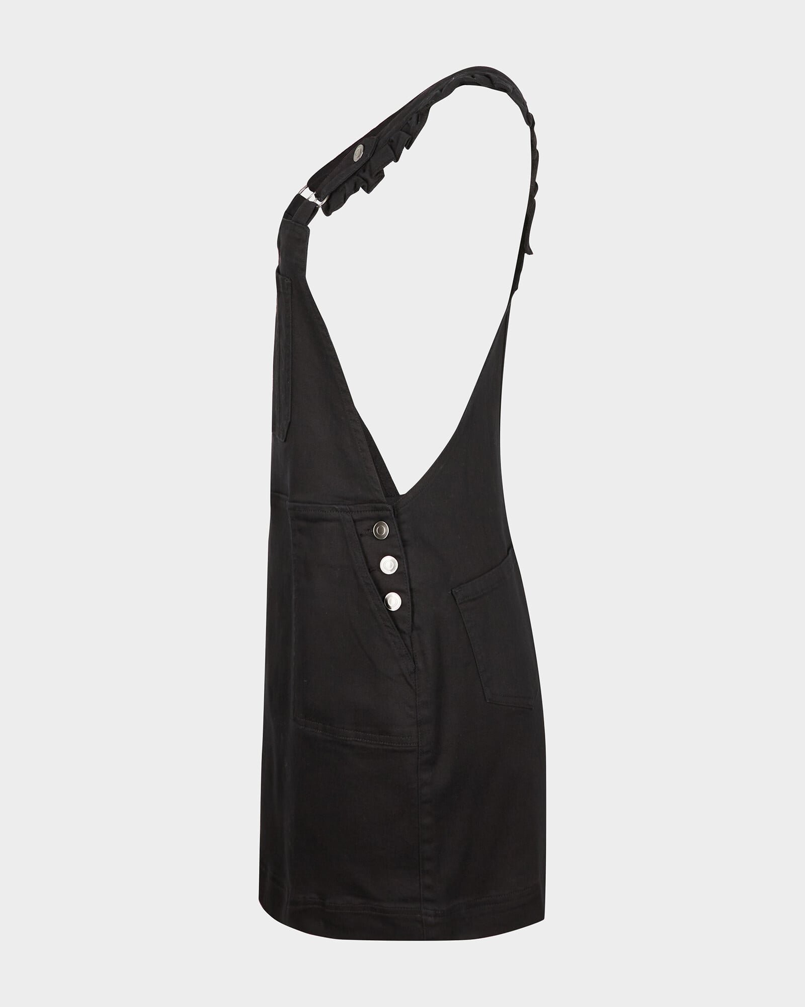 Denim Frill Strap Black Pinafore Mini Dress | Oliver Bonas