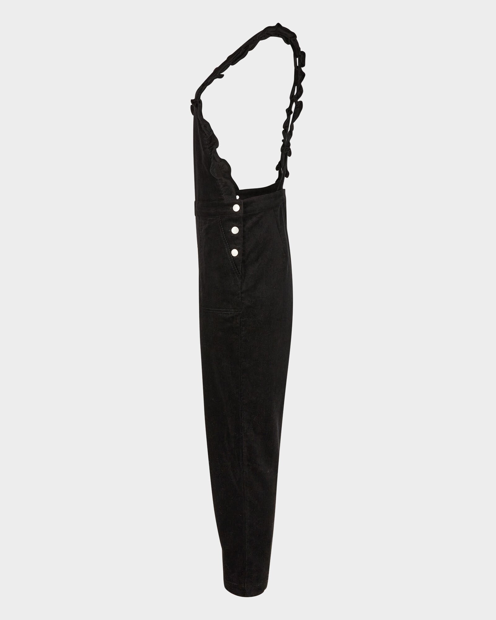 Corduroy Frilled Strap Black Dungaree Jumpsuit | Oliver Bonas