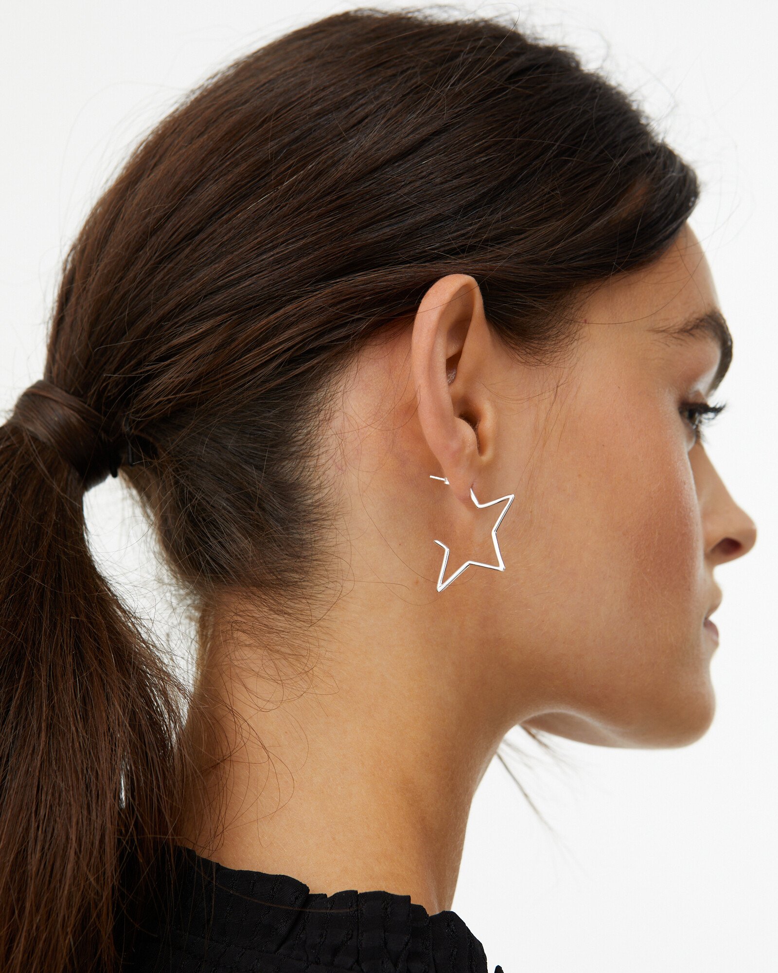 Star Outline Silver Hoop Earrings Large Oliver Bonas