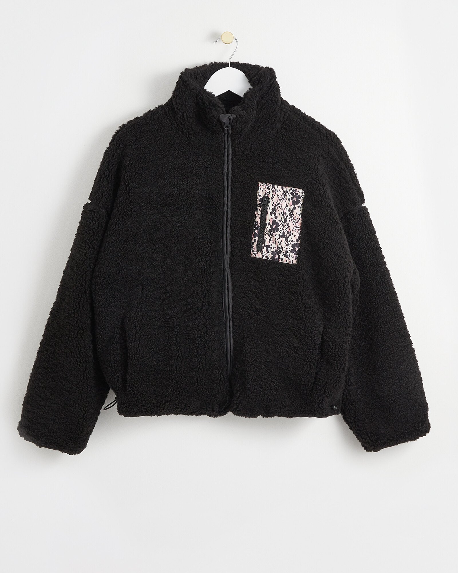 Active Mark Making Animal Print Pocket Black Fleece Jacket Oliver