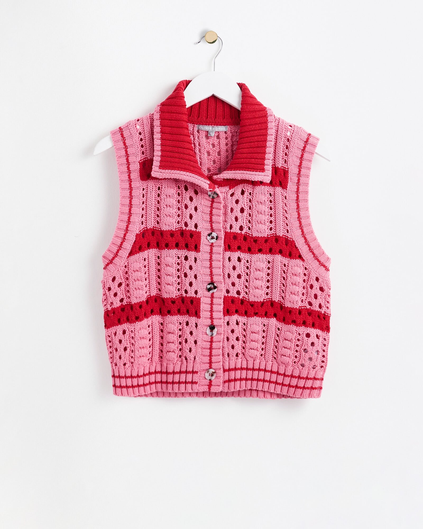 Stitchy Collar Pink Knitted Vest | Oliver Bonas
