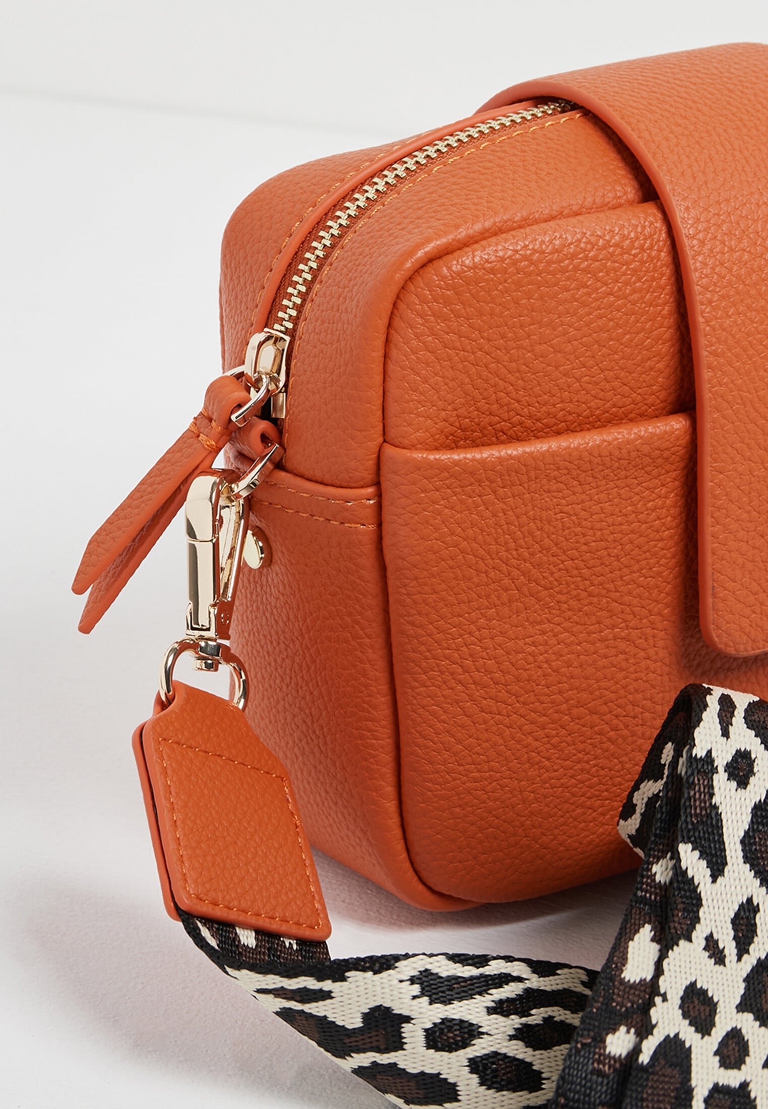 Emilia Leopard Print Strap Orange Crossbody Camera Bag | Oliver Bonas