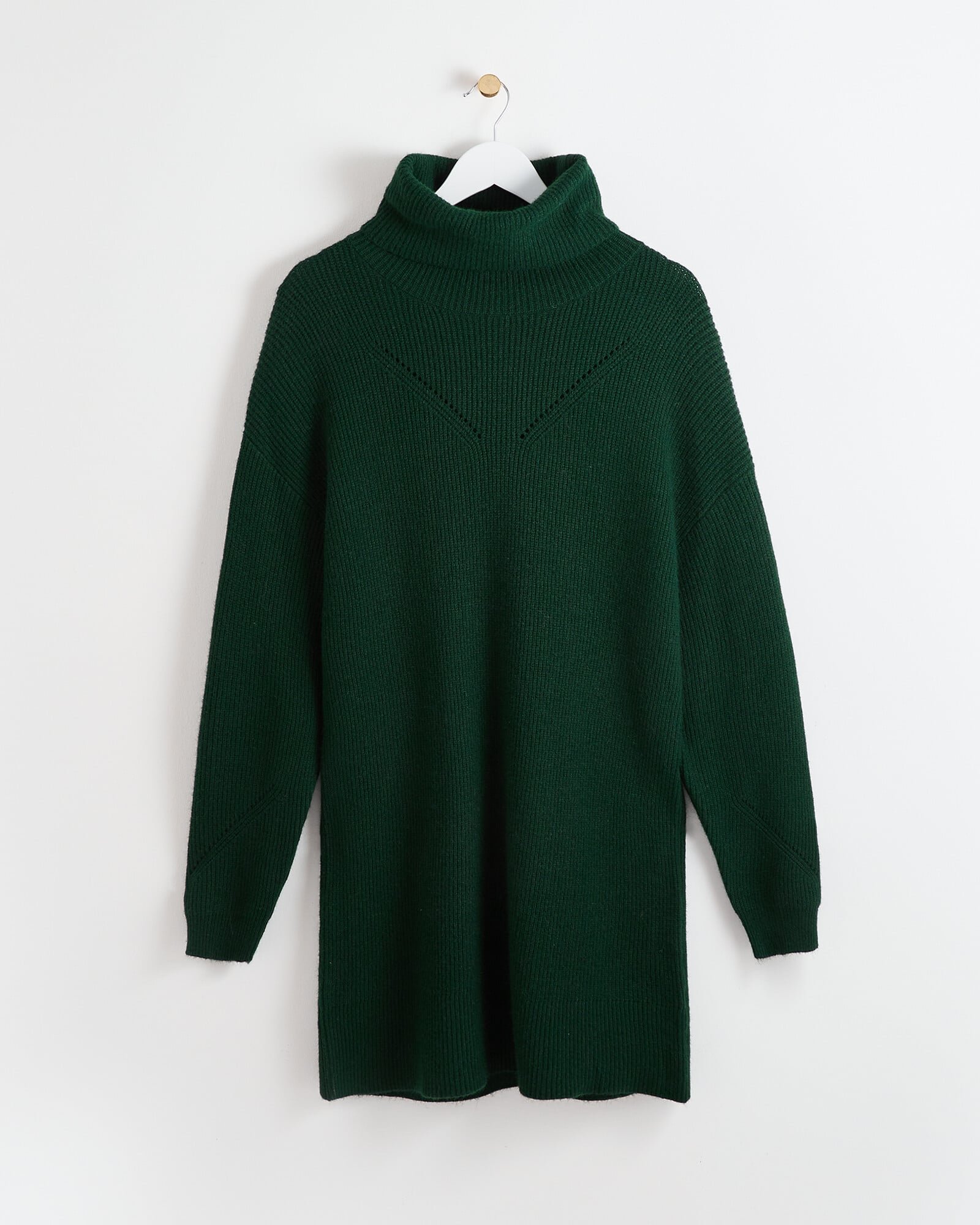 Rollneck Rib Forest Green Knitted Mini Jumper Dress | Oliver Bonas