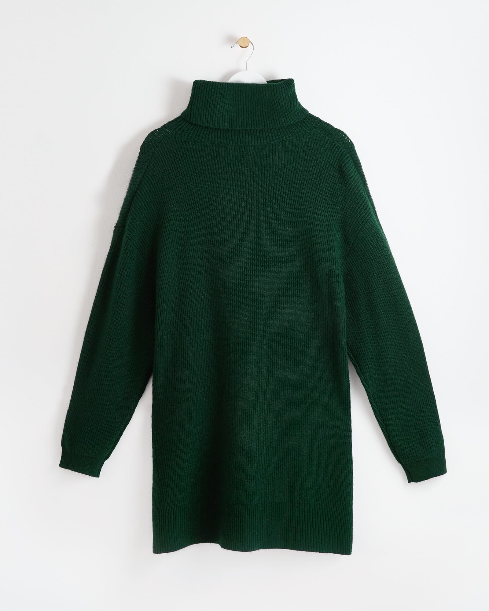 Rollneck Rib Forest Green Knitted Mini Jumper Dress | Oliver Bonas Rollneck Rib Forest Green Knitted Mini Jumper Dress | Oliver Bonas