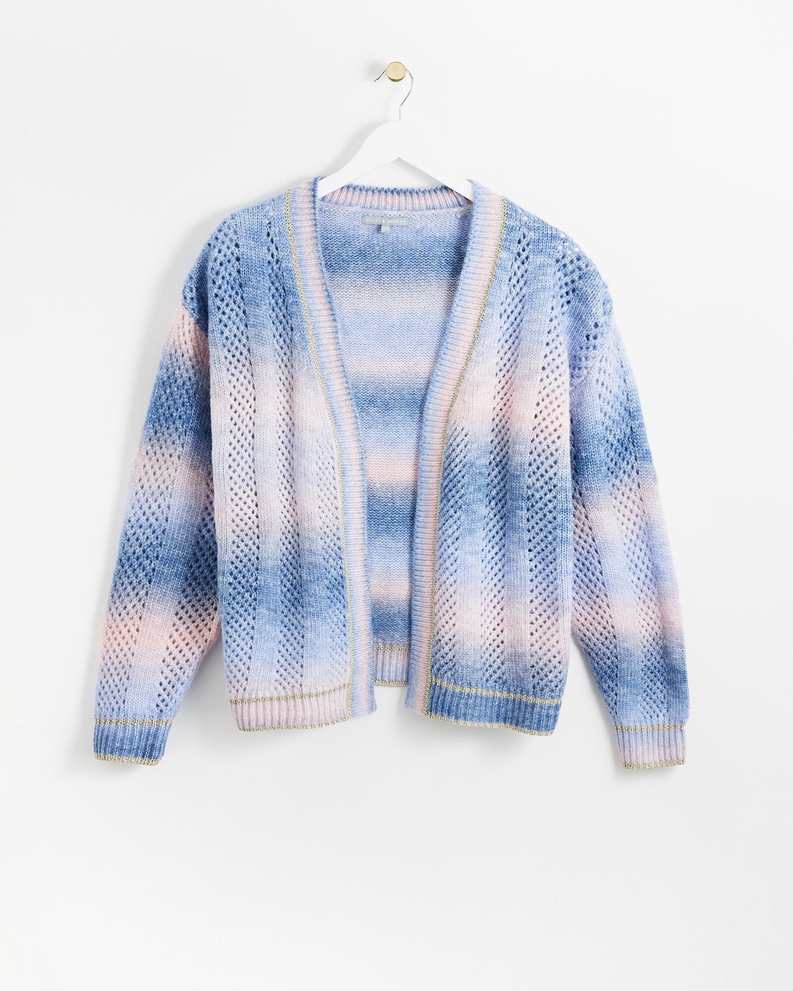 Ombre Blue Pink Knitted Cardigan Oliver Bonas