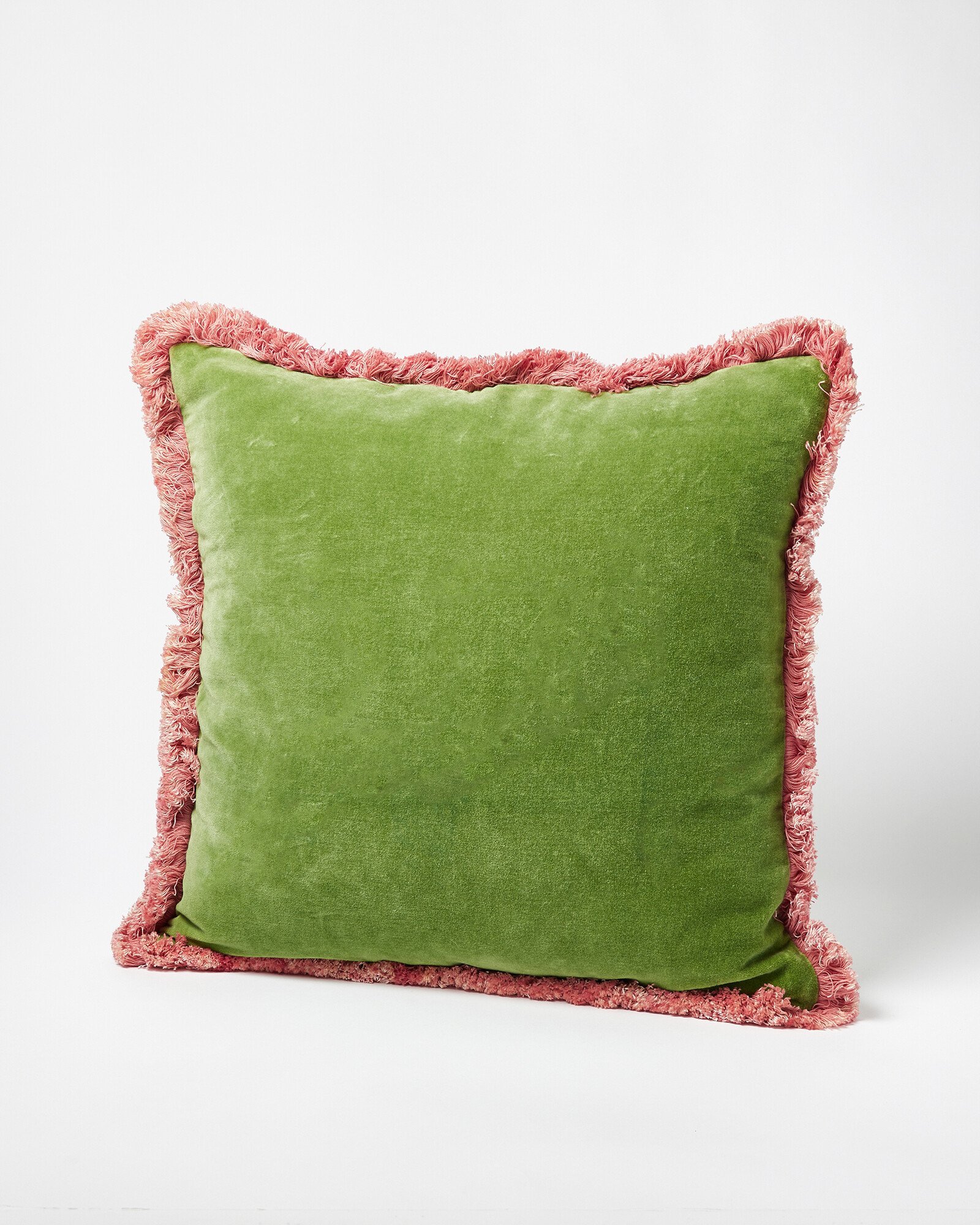 Issey Velvet Fringed Green Cotton Cushion Cover 45x45cm Oliver