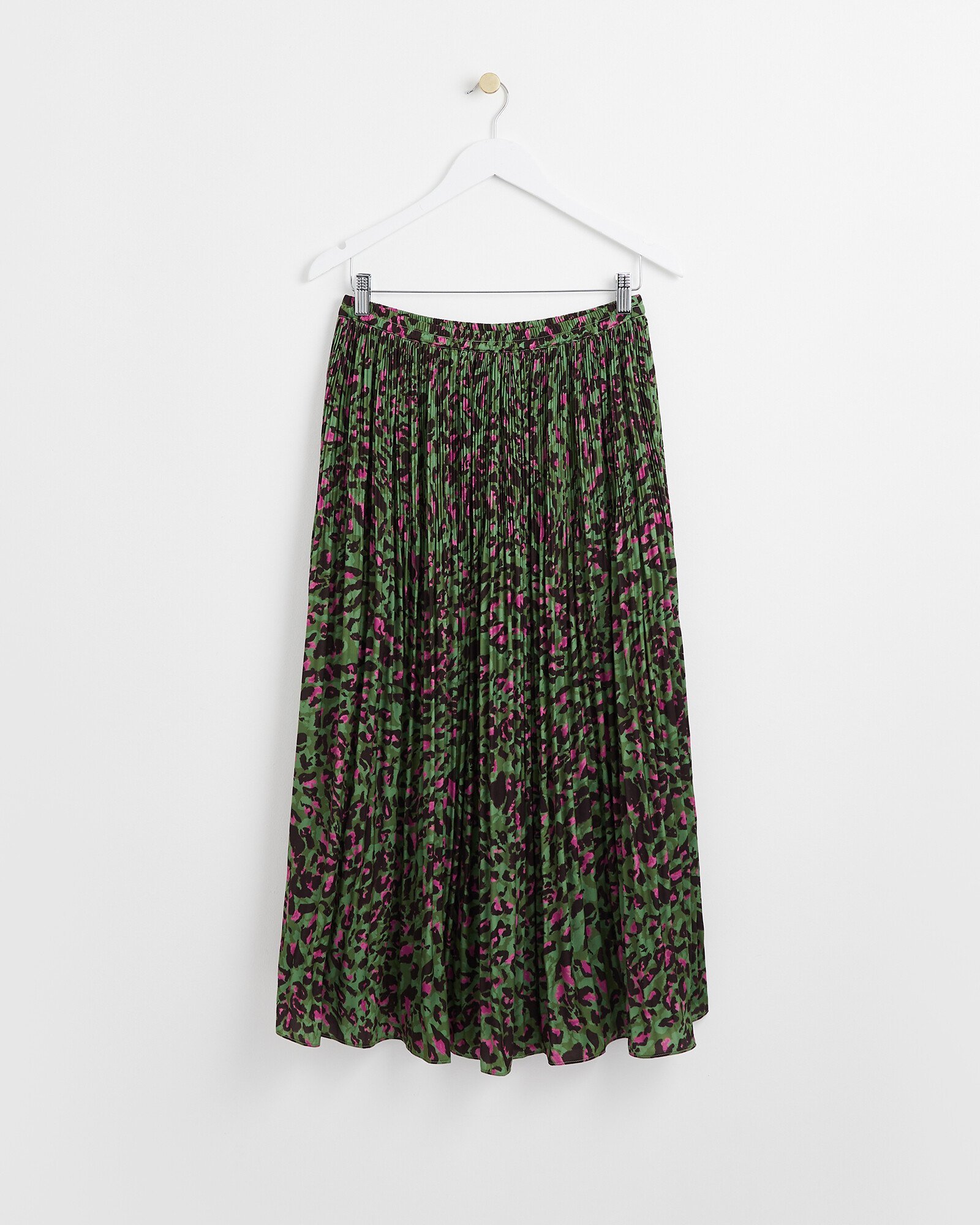 Animal Print Plisse Green Pink Midi Skirt Oliver Bonas