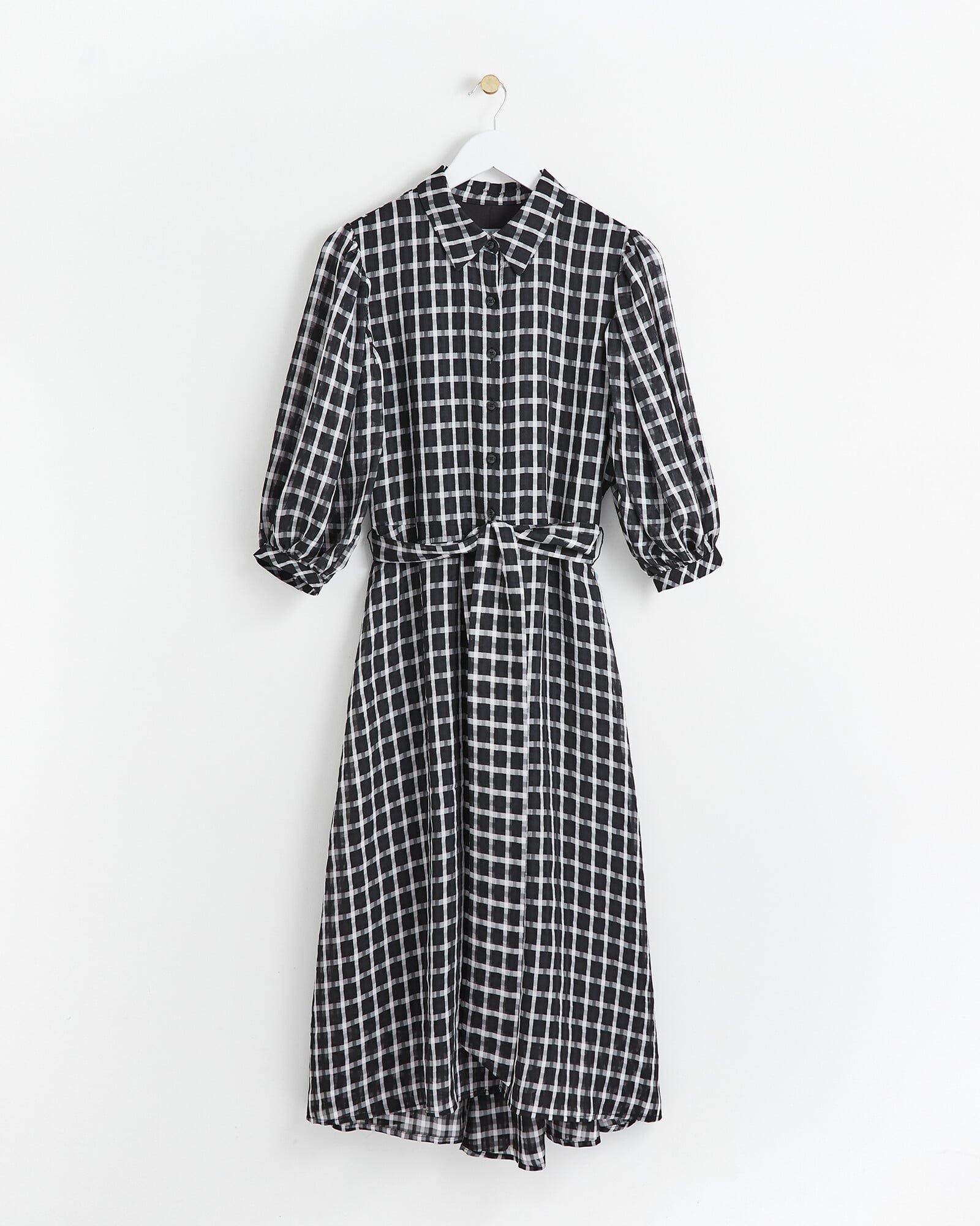 Mono Gingham Black & White Midi Shirt Dress | Oliver Bonas