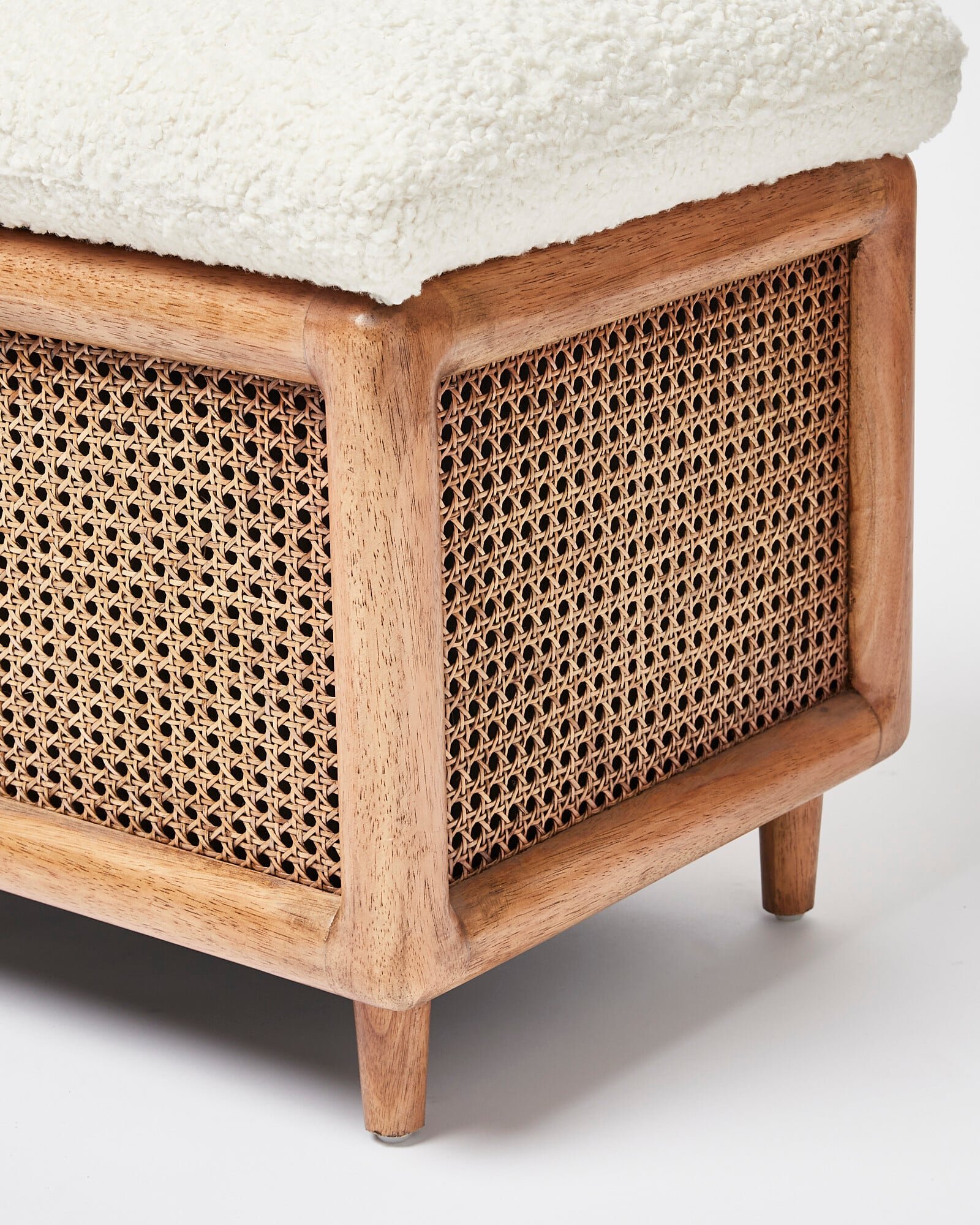 Loha Faux Sheepskin Boucle & Rattan Ottoman | Oliver Bonas