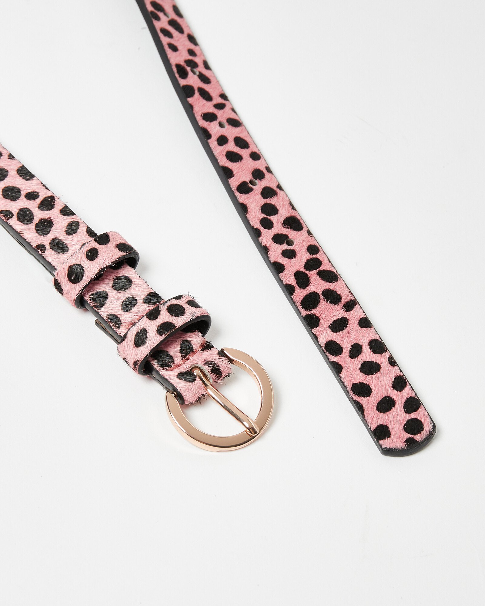 Dotty Animal Print Pink Leather Skinny Jeans Belt | Oliver Bonas