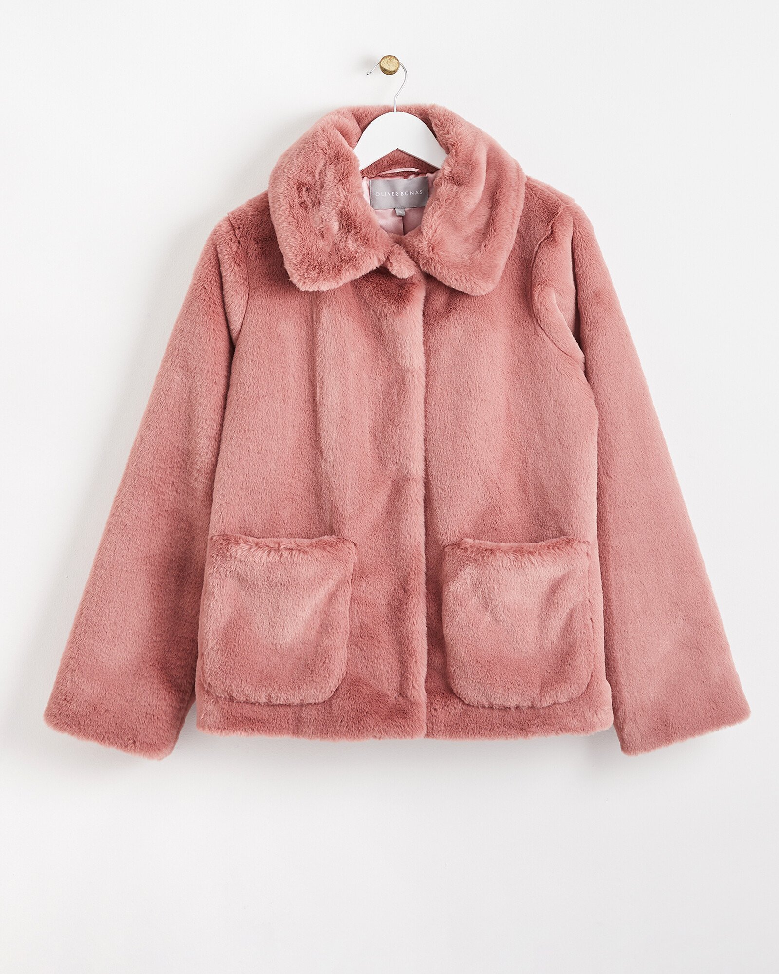 Pink Faux Fur Collar Coat Oliver Bonas