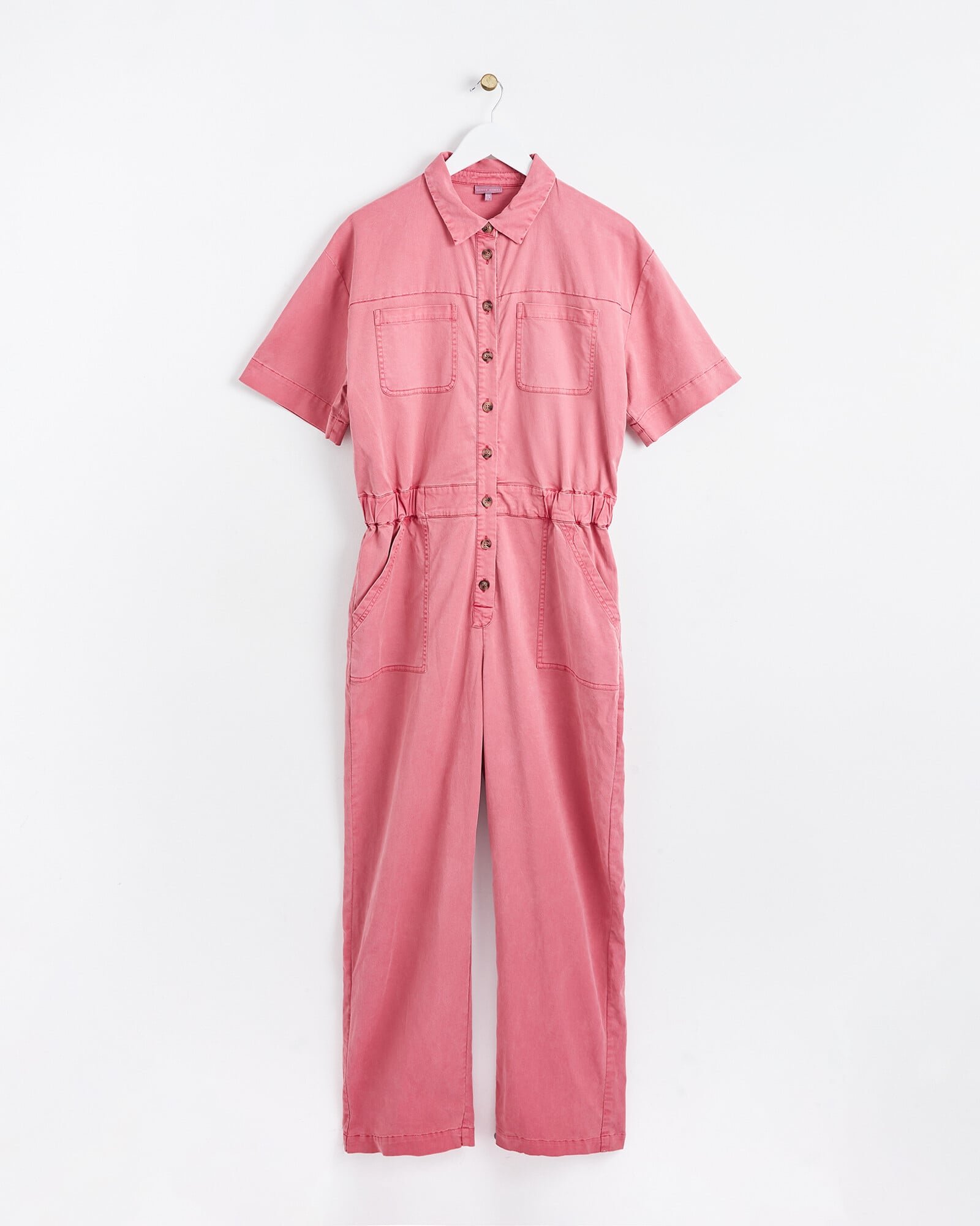 Utility Washed Short Sleeve Pink Jumpsuit | Oliver Bonas