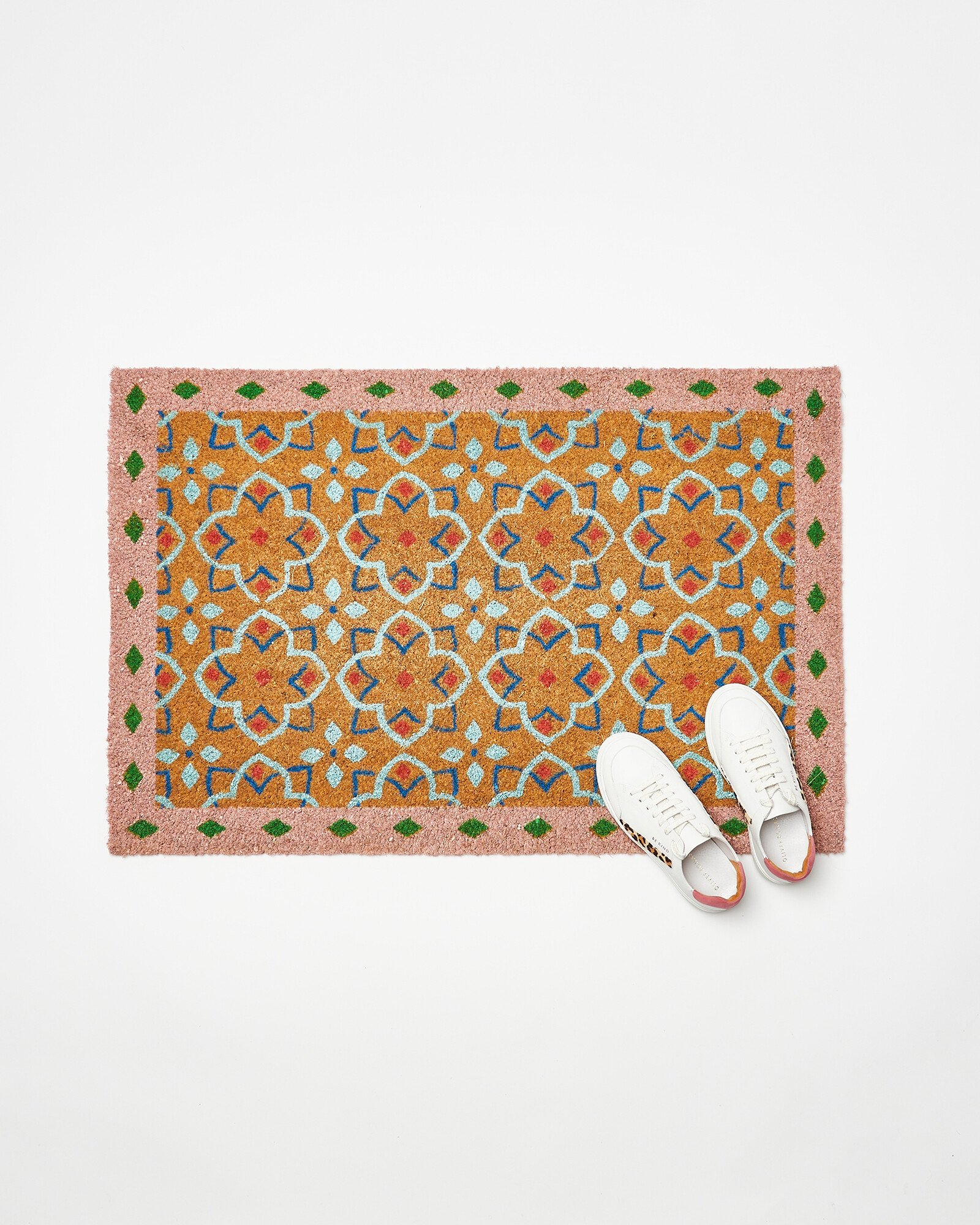 Tile Bordered Pink Doormat Large Oliver Bonas