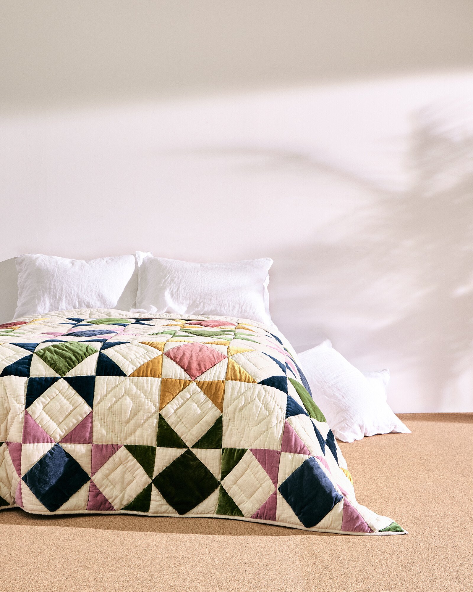 Patchwork Star Multicolour Velvet Quilted Bedspread