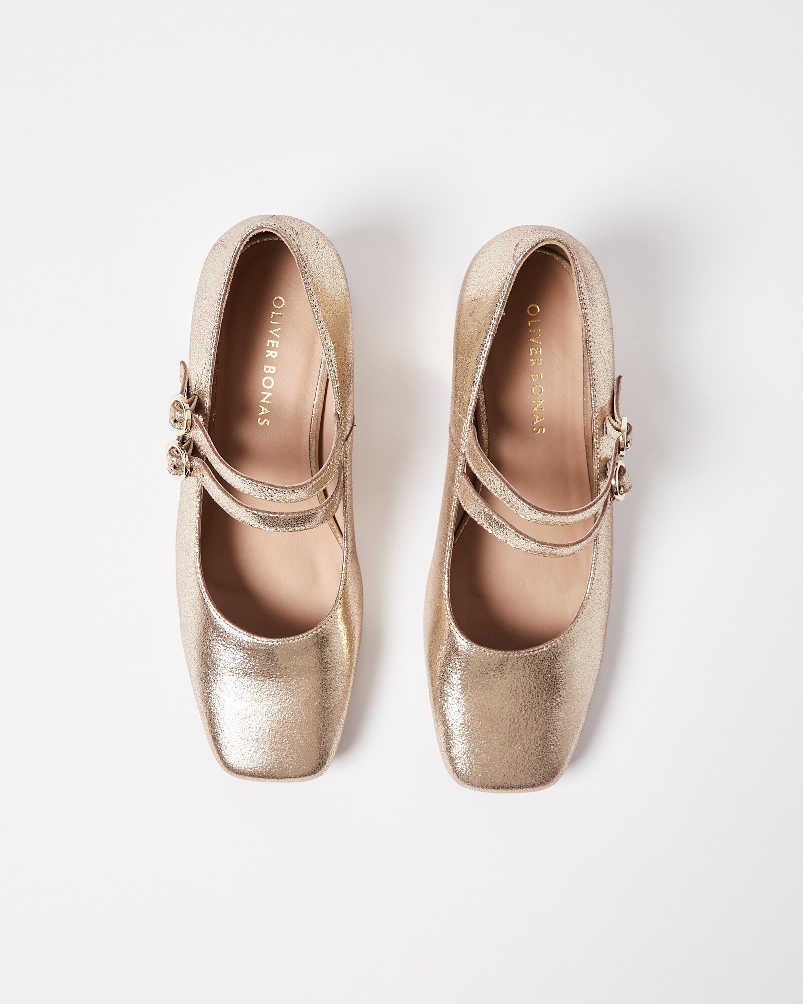 Mary Jane Gold Metallic Leather Flared Heeled Shoes Oliver Bonas IE