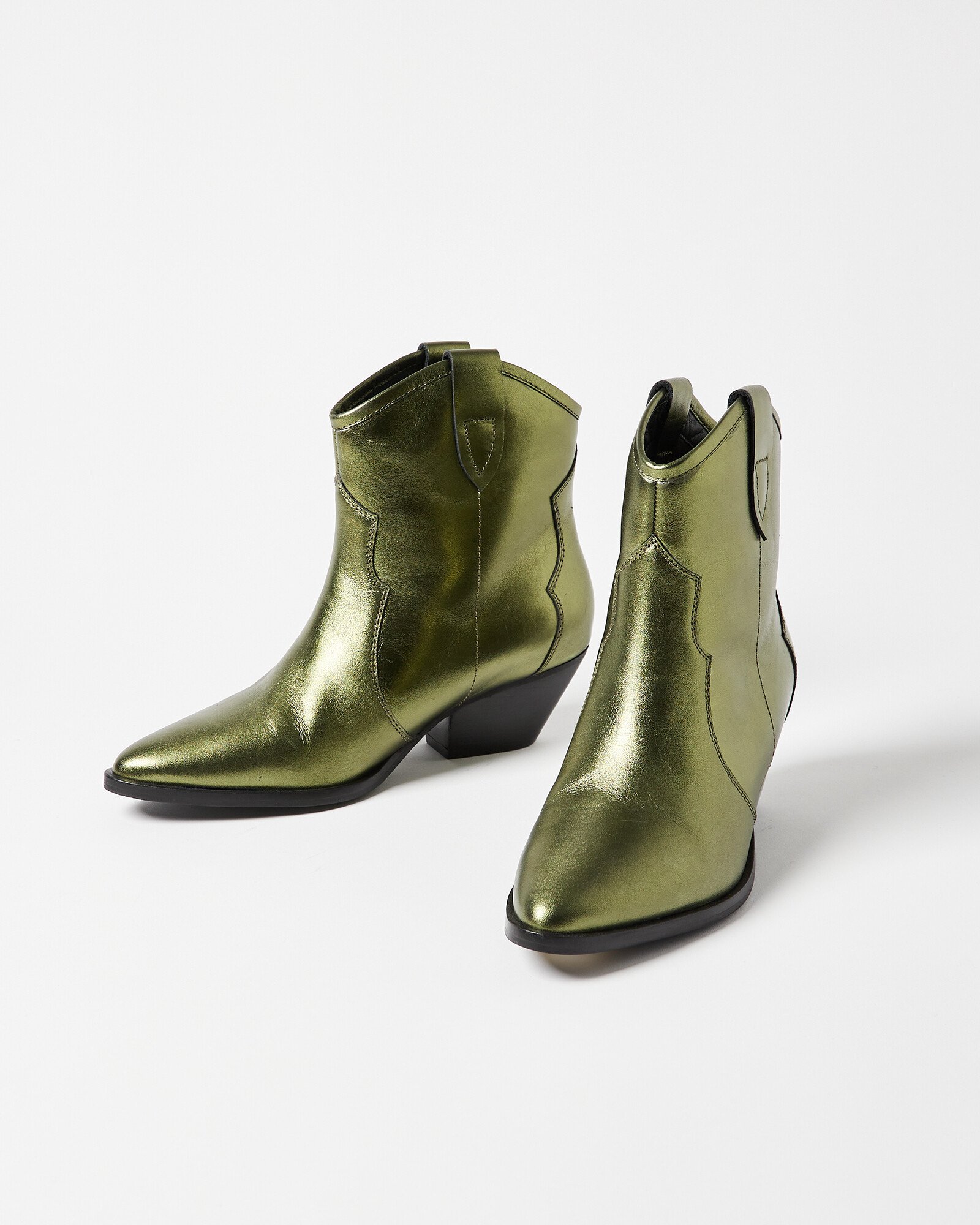 Metallic Green Leather Western Cowboy Boots Oliver Bonas IE
