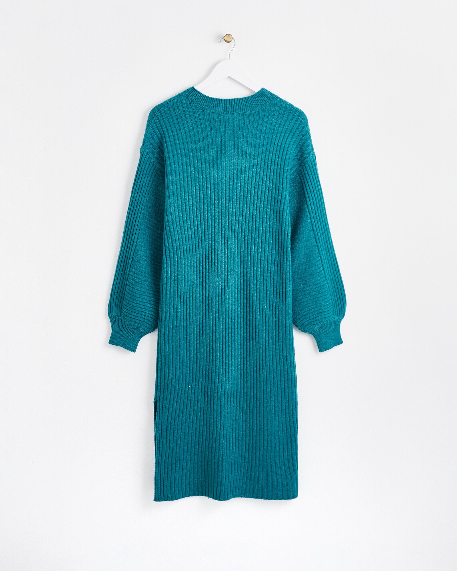 Teal Blue Ribbed Knitted Jumper Dress Oliver Bonas