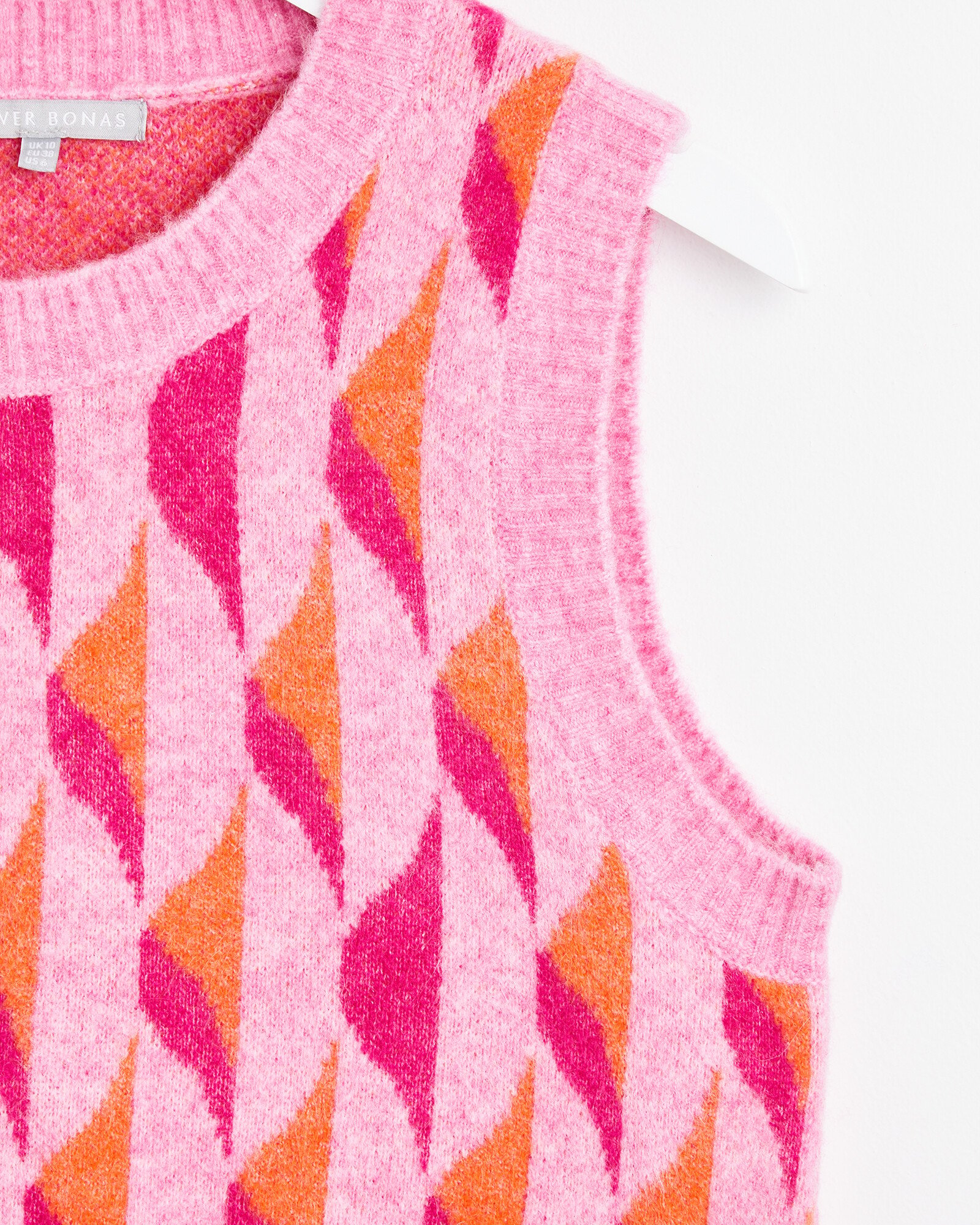 Geometric Pink Jacquard Knitted Vest Top | Oliver Bonas