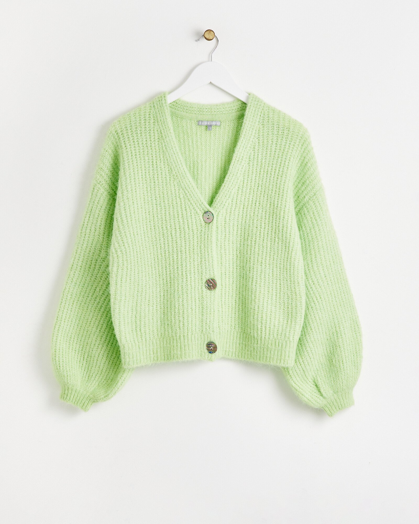 Lime Green Fluffy Knitted Cardigan Oliver Bonas